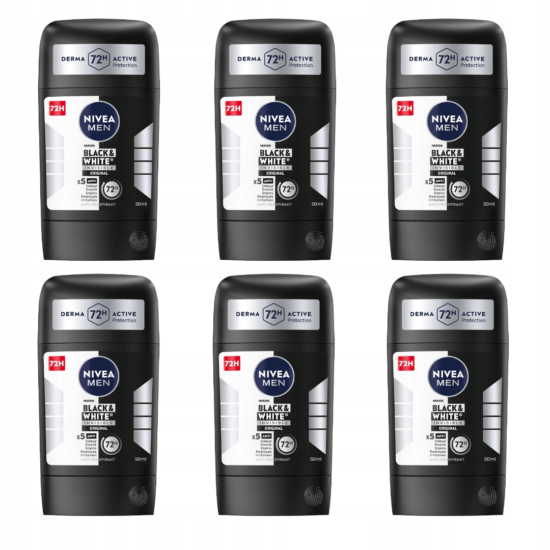 Nivea Men Black&White Pánský antiperspirant v tyčince pod podpaží 50 ml x6