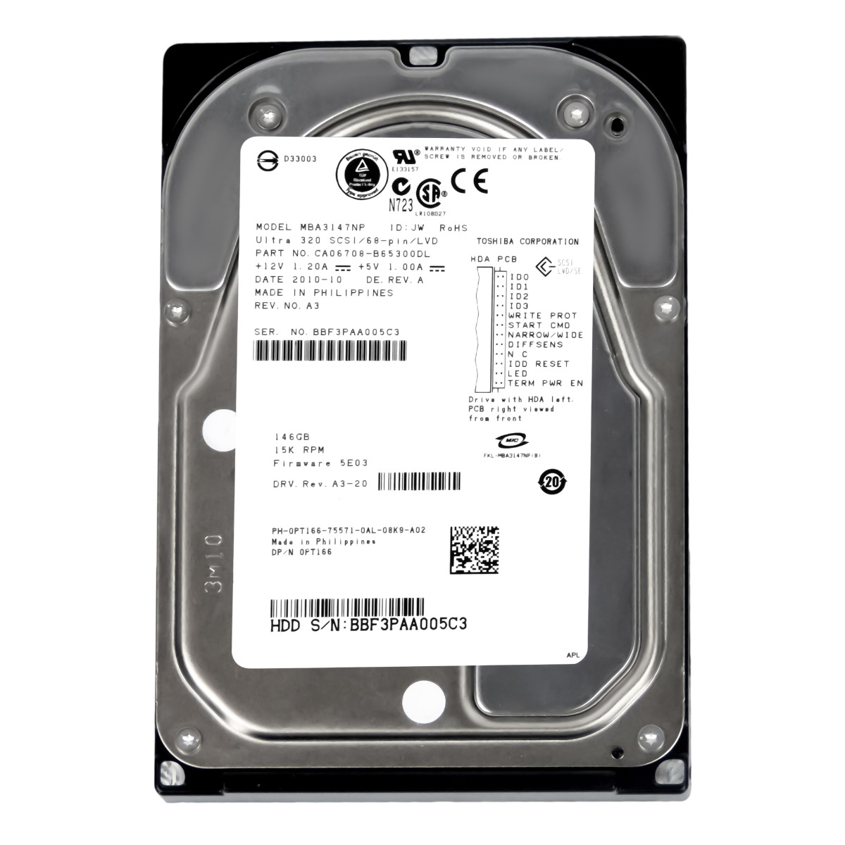 Dell 0PT166 146GB 15K 16MB Scsi U320 3.5'' MBA3147NP
