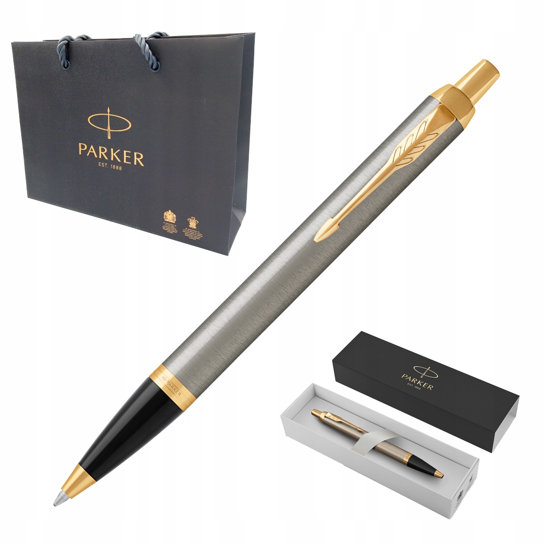Długopis Automatyczny Parker IM Brushed Metalowy Złoty Etui Torebka