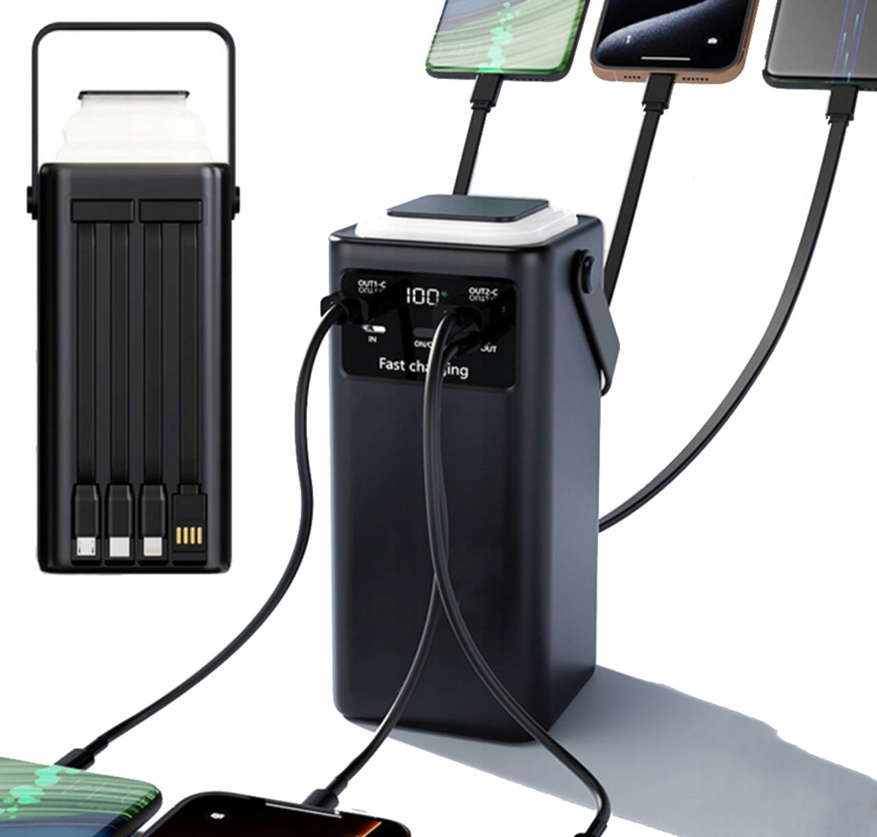Powerbanka szybka ładowarka Usb-c 66 W 50000 mAh z kablami Superjasne Led