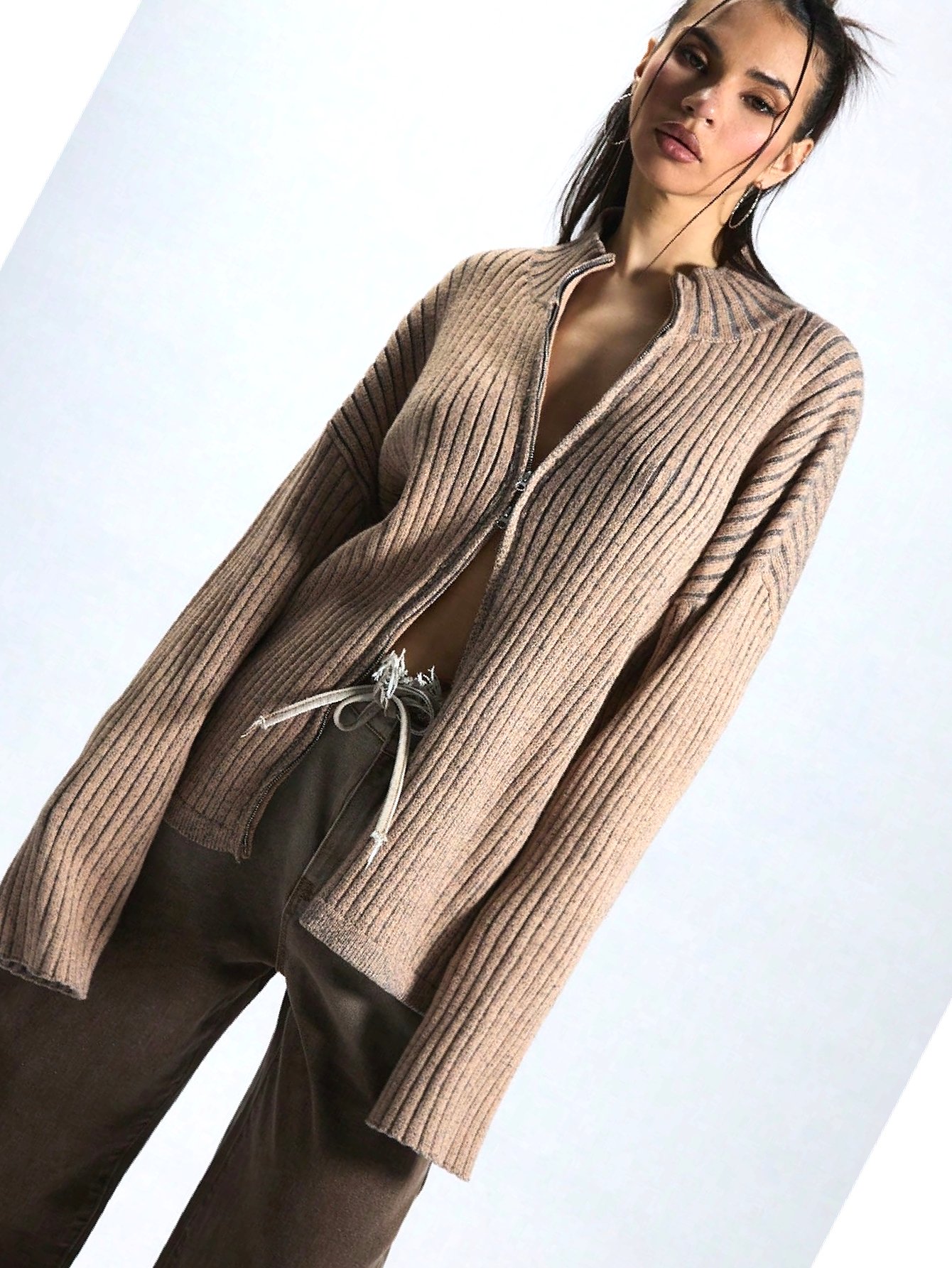 Kardigan Na Každý den Hnědý Musera Svetr Se Rozepínací Stojáčkem Xs 34