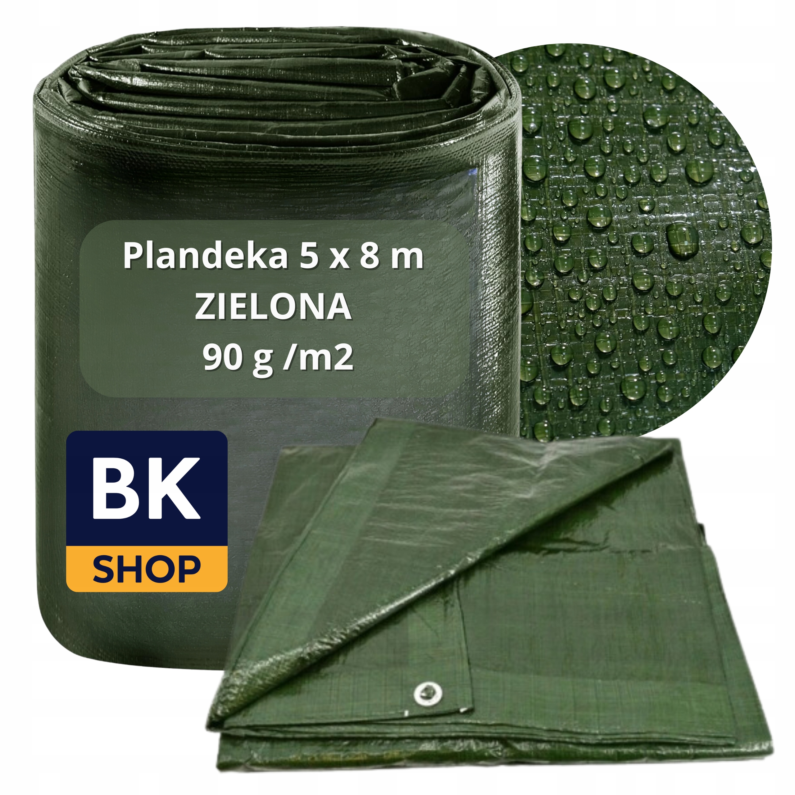 Silná Plachta Zelená 5 x 8 M 90G/M2 Zesílené Hrany, Vodotěsná