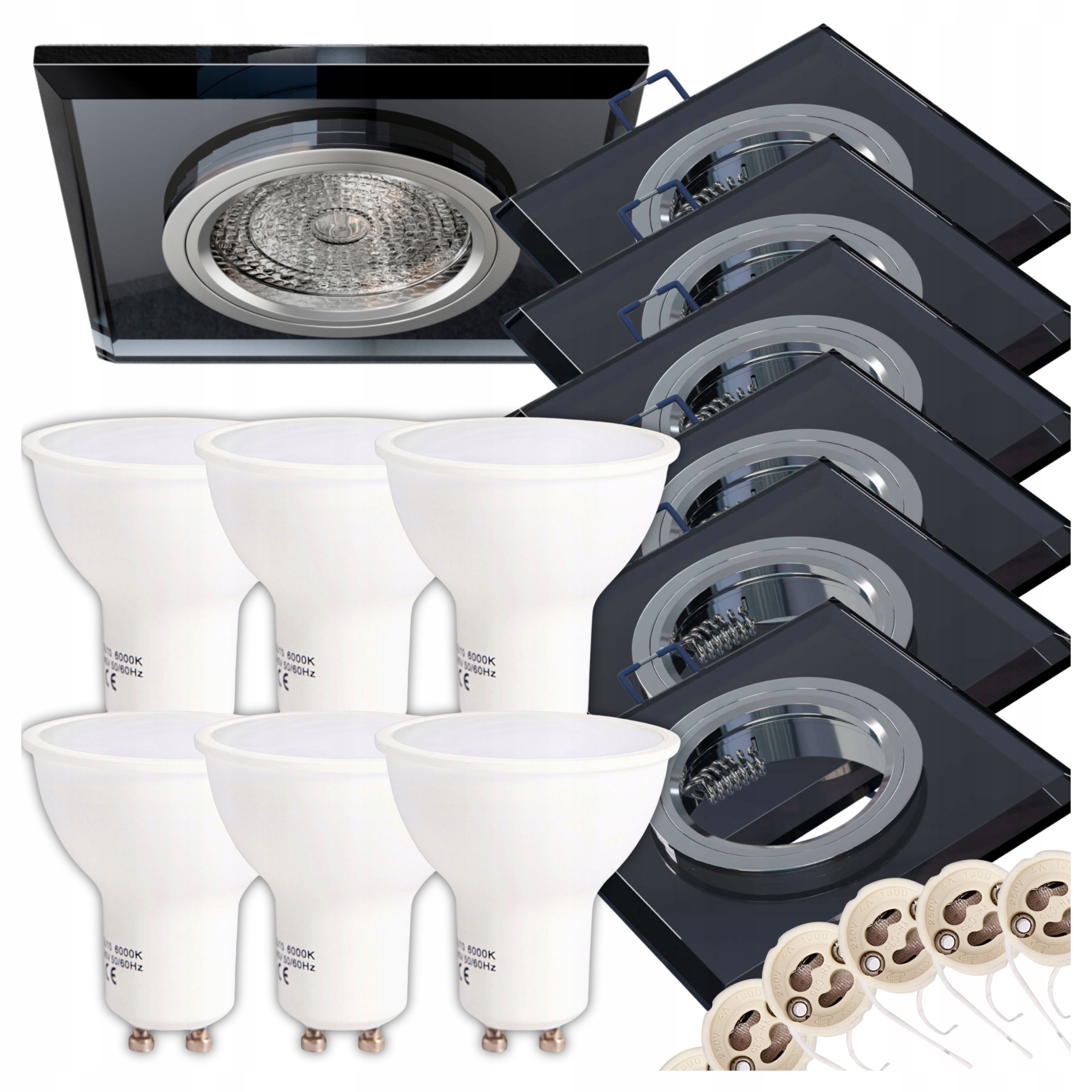 Set 6x Halogenové Stropní Svítidlo Černé Led Žárovka GU10 3W Teplá