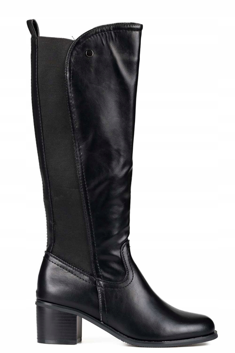 Černé Vysoké Kozačky Na Lesklém Podpatku, Velikost 36