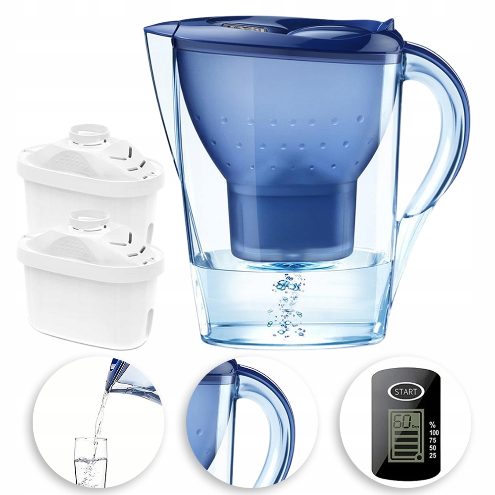 Filtrační Konvice 3.5 l modrá s časovačem 2 filtry pro 300 lahví vody