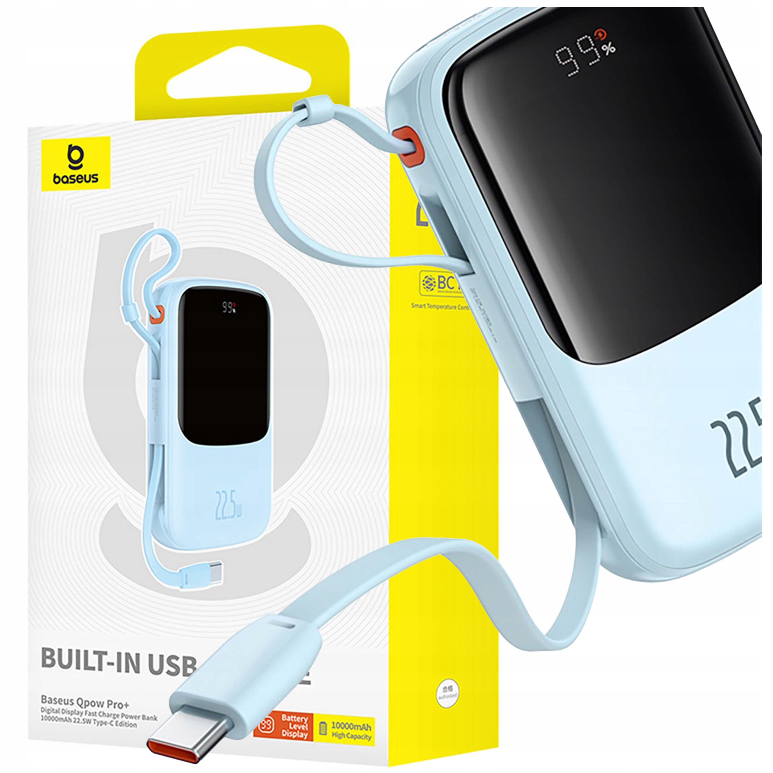 Baseus Szybki Power Bank Qpow Pro+ 22.5W 10000mAh Powerbank Z Kablem Usb-c