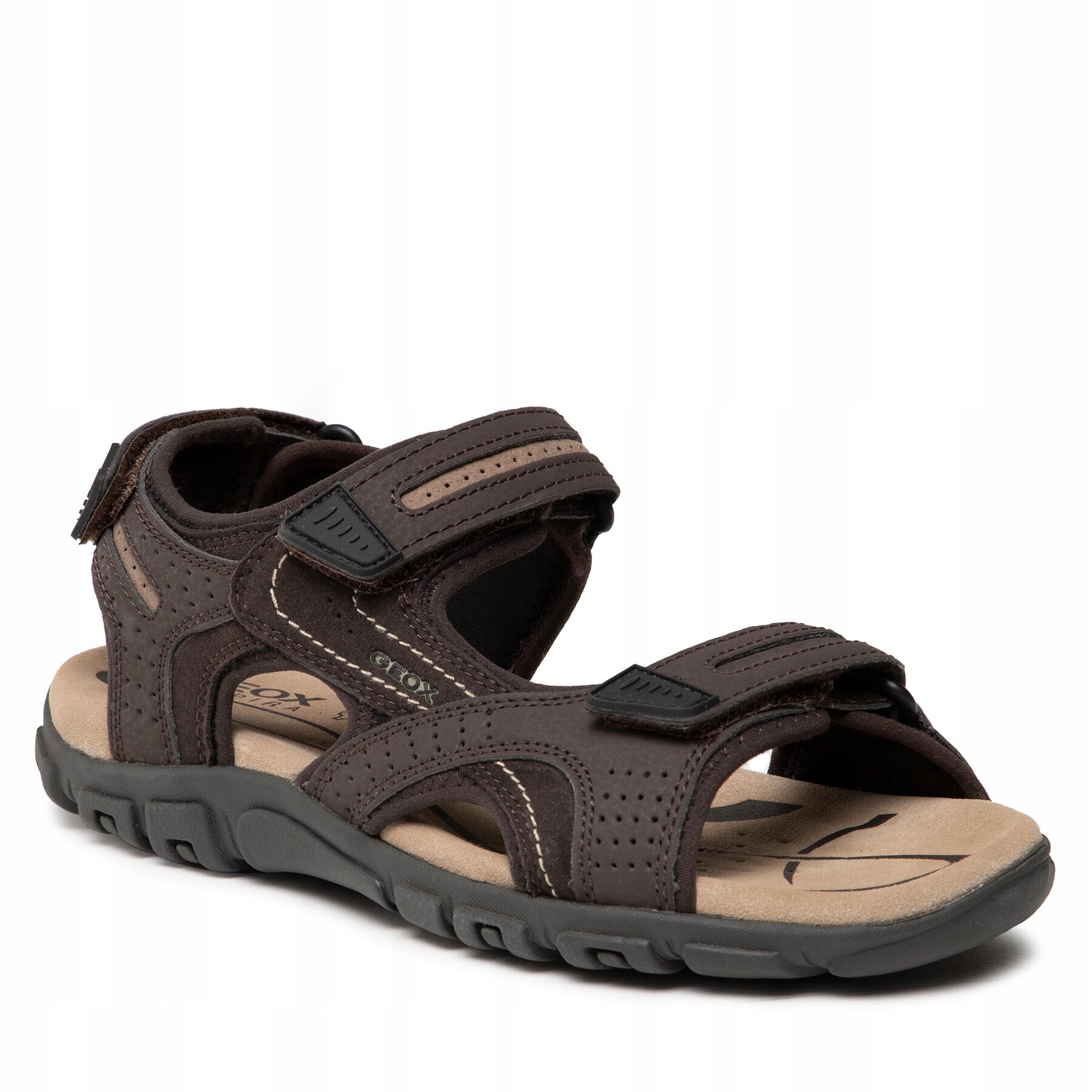 Geox Tmavě hnědé pánské sandály Geox Uomo Sandal Strada