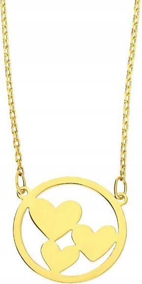 Zlatý náhrdelník 585 přívěsky Srdíčka V Kroužku 2,03 g, módní vzor dárek