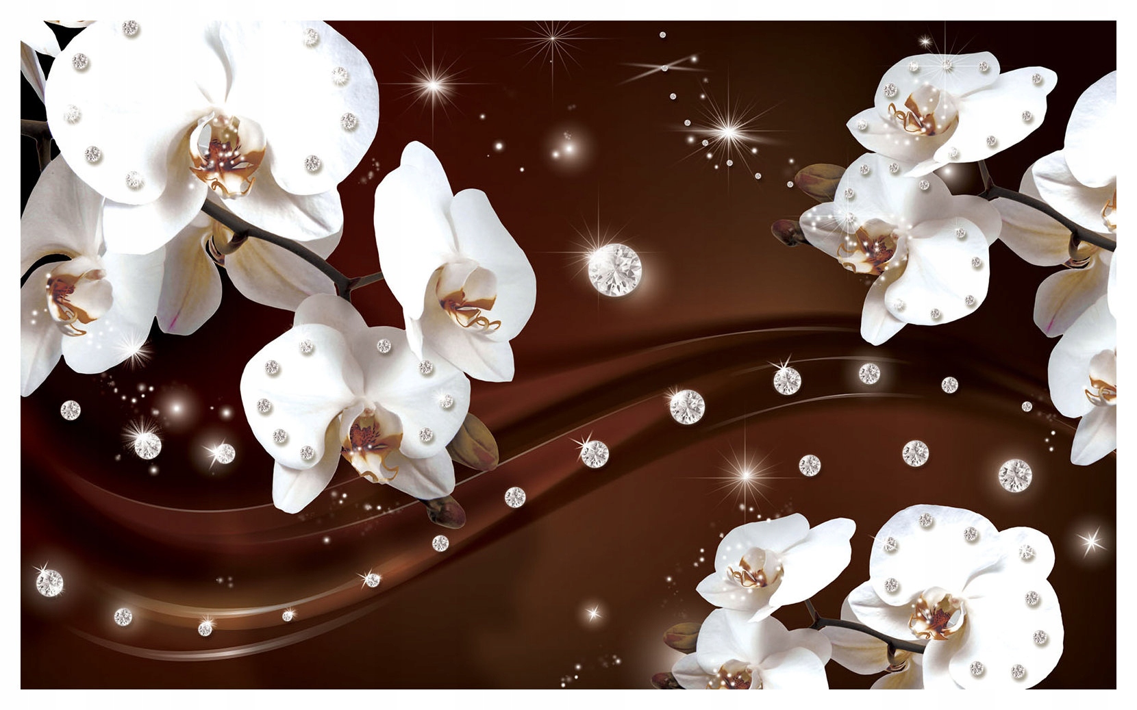 Fototapeta Biele orchidey na čokoláde s diamantmi, vinyl 254x184 lepidlo