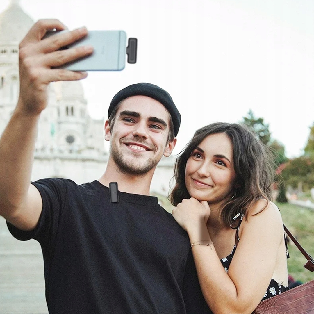 BEZPRZEWODOWY MIKROFON KRAWATOWY DO IPHONE 15 ANDROID USBC LIGHTNING CASE Czułość -38 dB