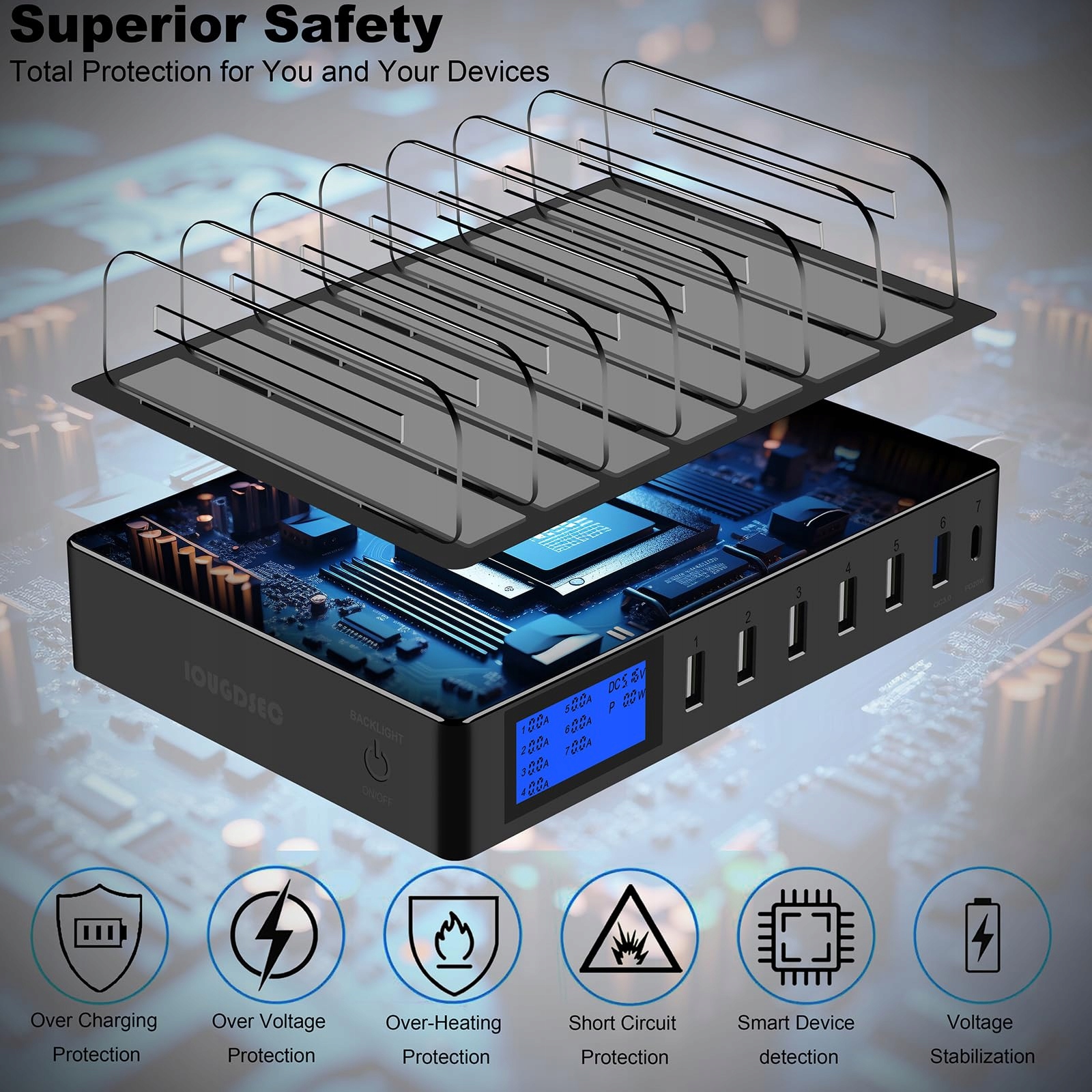 Szybka stacja ładująca PD20W QC3.0 z wieloma portami USB, 7 w 1 — miniatura 4