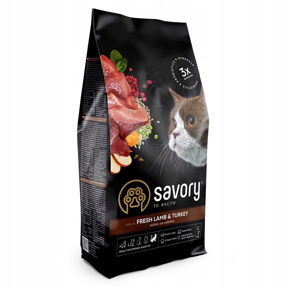 Levně Savory Premium krmivo pro kočky pro kočky adult jehněčí krůta krmivo sensitive 2 kg