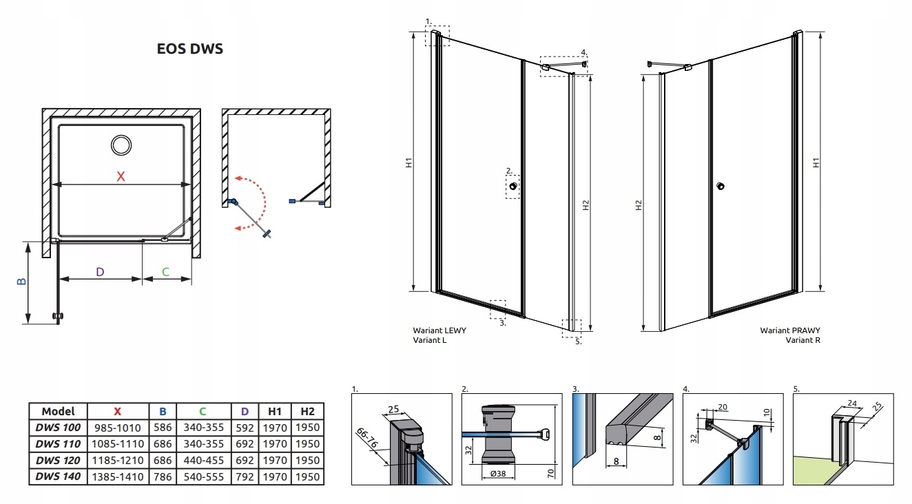 Drzwi prysznicowe RADAWAY Eos DWS 120x197 PRAWE Rodzaj drzwi do wnęki