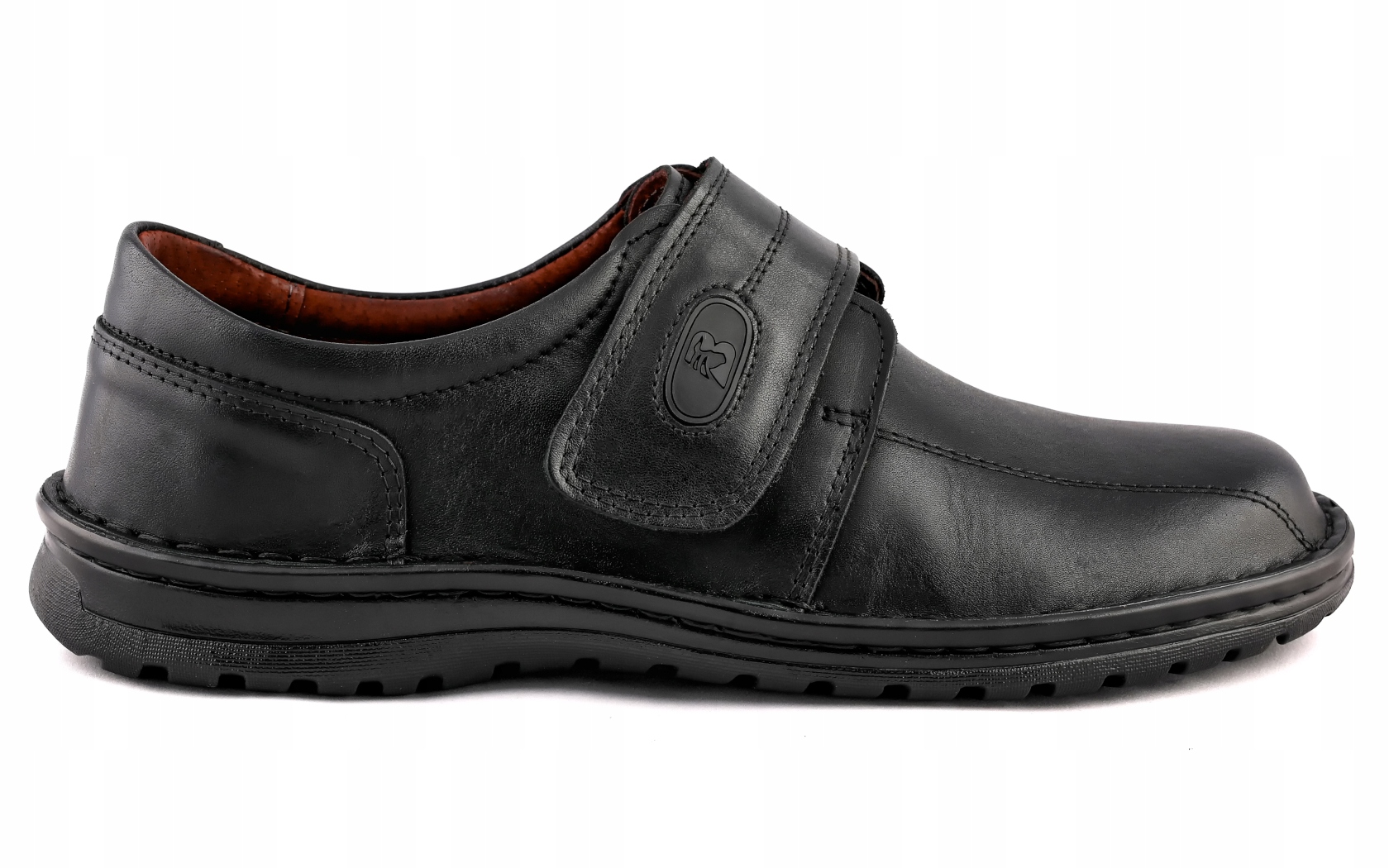 Buty męskie skórzane POLSKIE mokasyny RZEP 42 Nosek okrągły