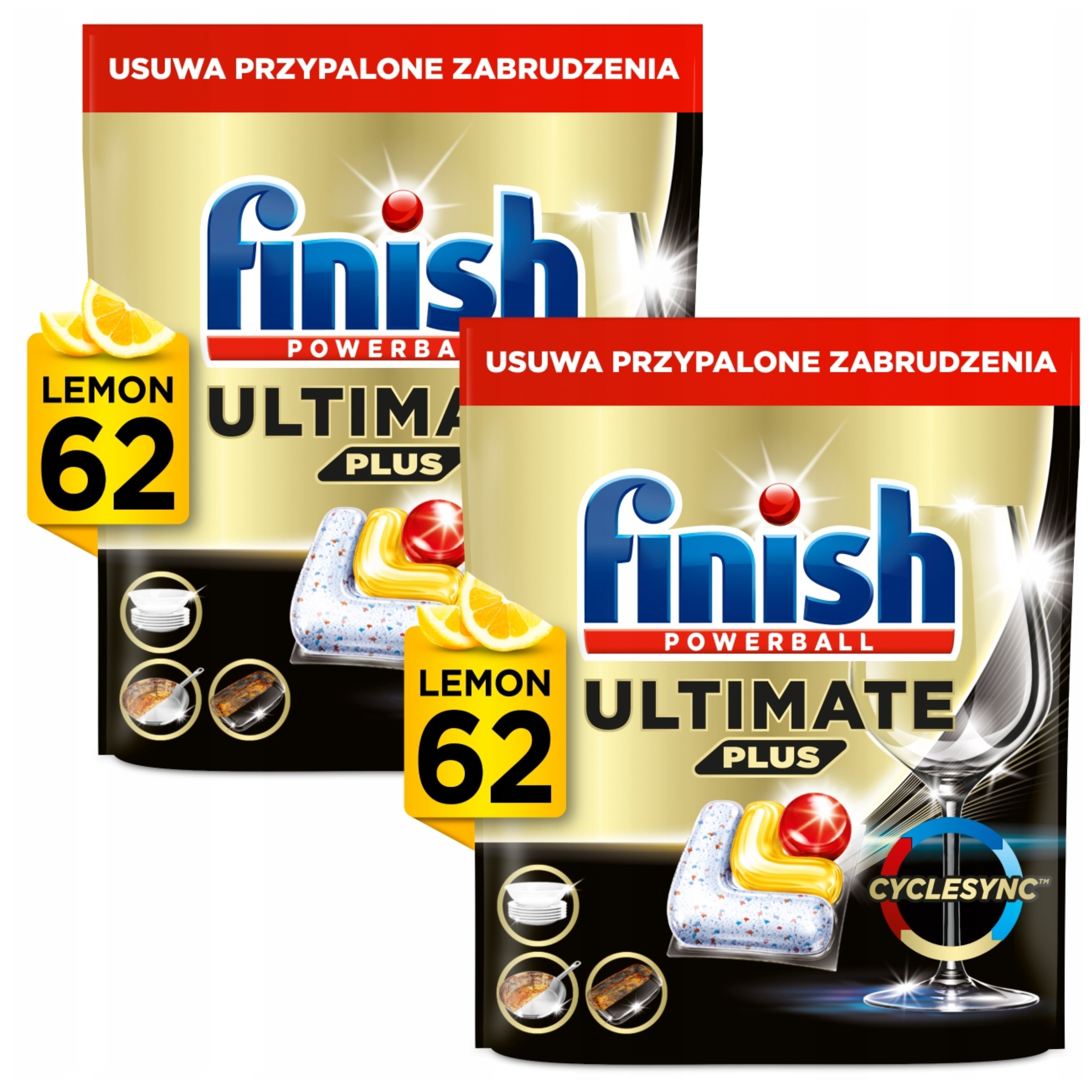 Levně Finish Sada Ultimate Plus Kapsle do myčky nádobí Lemon Citron 2x 62 Kusů