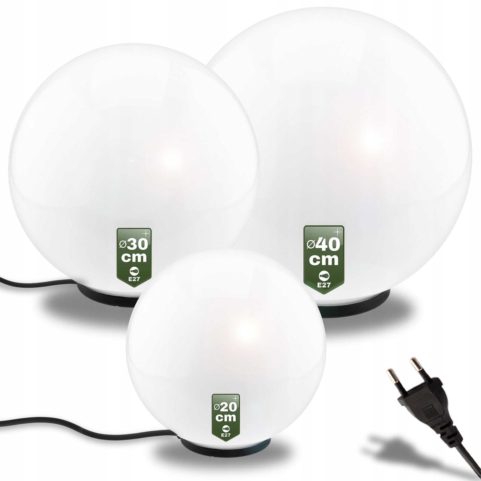 3x Záhradná lampa Kula 230V Biela Pozemná Led E27 Vonkajšia Kabelka