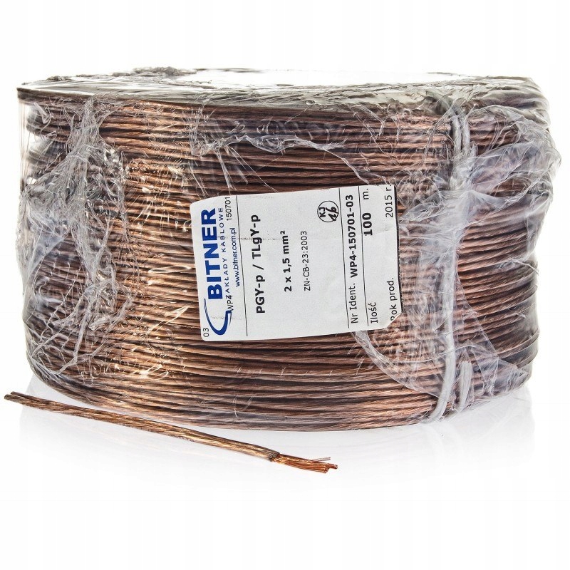 Reproduktorová Hadica Bitner BiTsound PGY-p (TLgY) 2x1,5 mm Rolka 100 m.