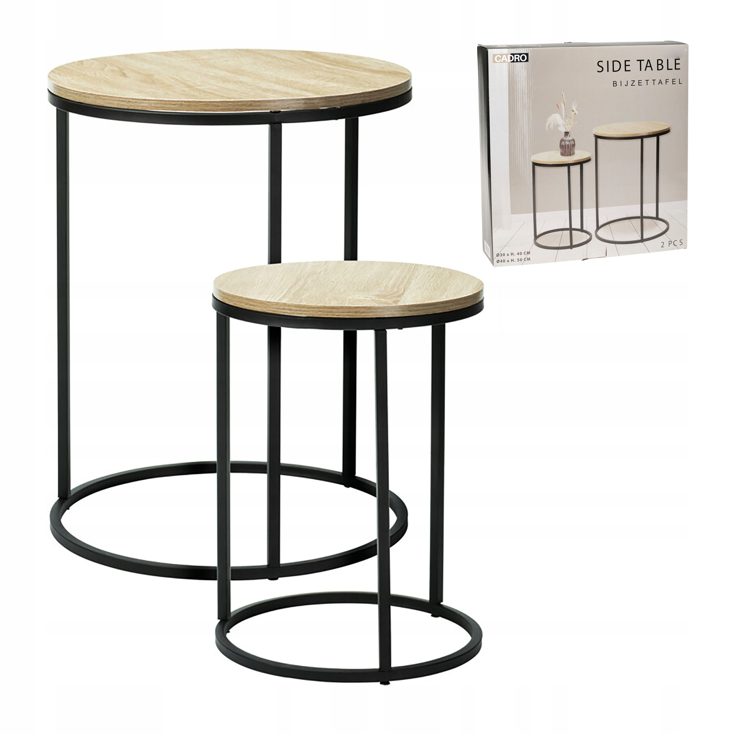 Boční pomocný konferenční stolek kulatý do obývacího pokoje, sada 2 kusů