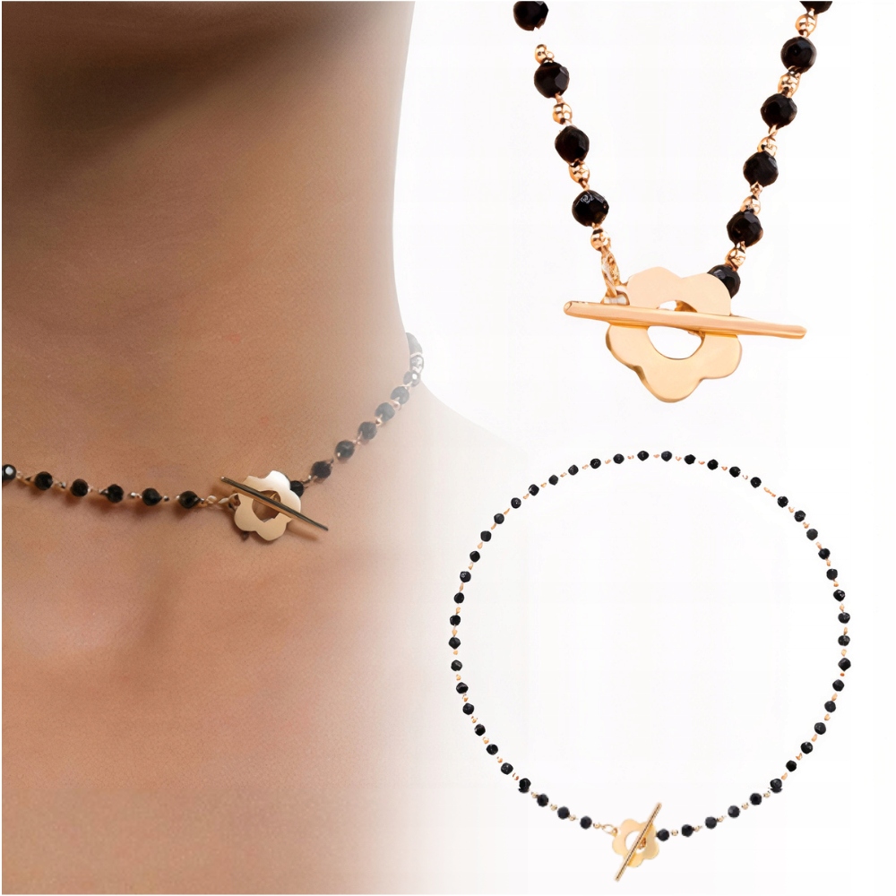 

Naszyjnik choker koraliki drobne mini czarne błysk