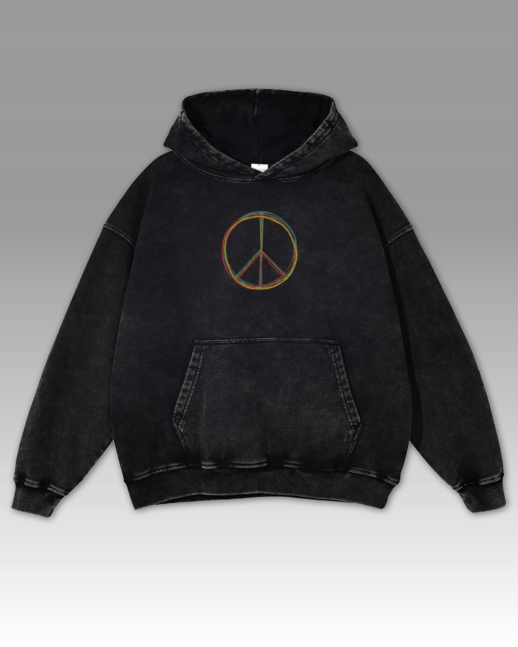 Mikina Symbol pokoje Výšivka Oversize Peace Sign Pokoj a láska Znamení Černá XL