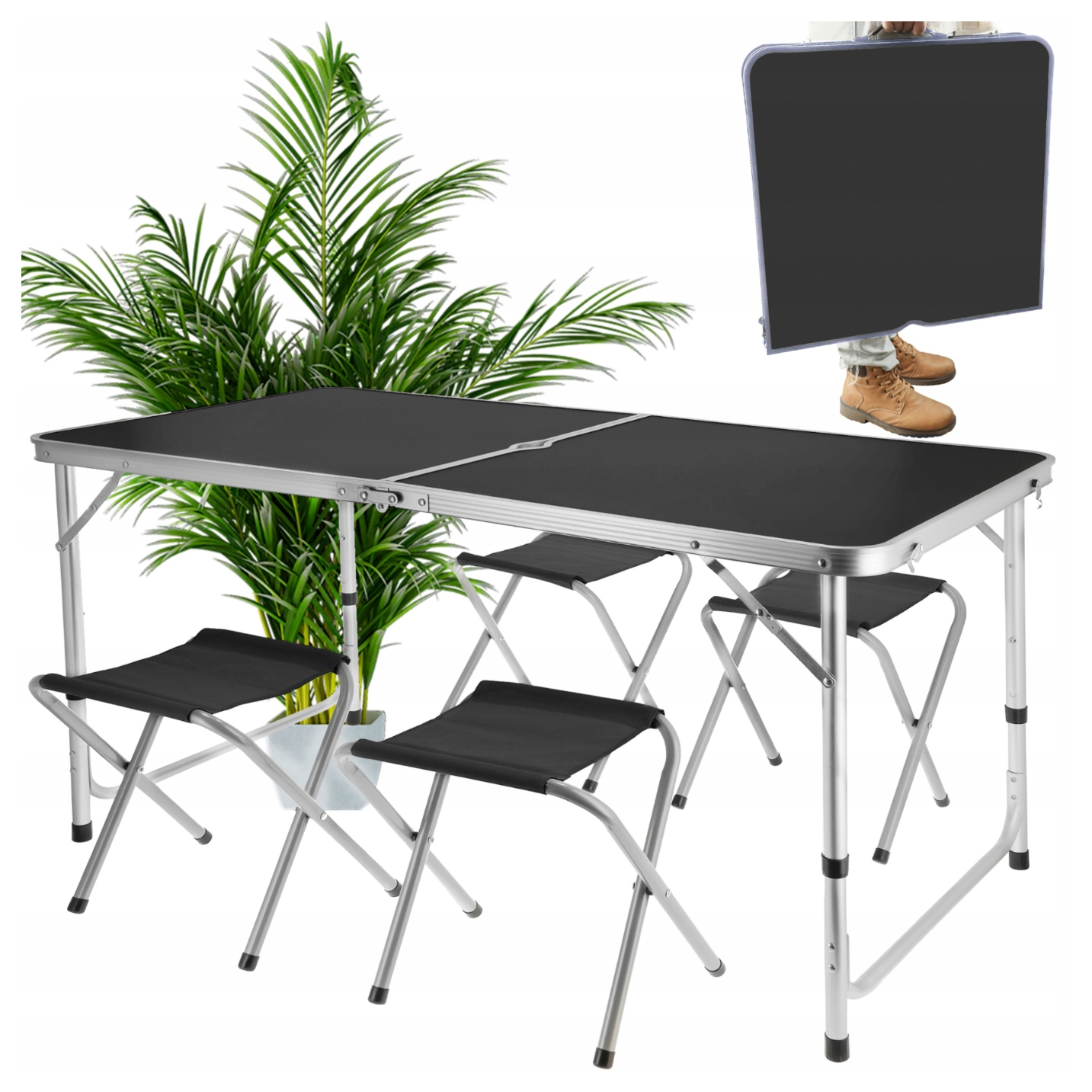 Zestaw Kempingowy składany Turystyczny ogrodowy walizka Stolik 4 Krzesła