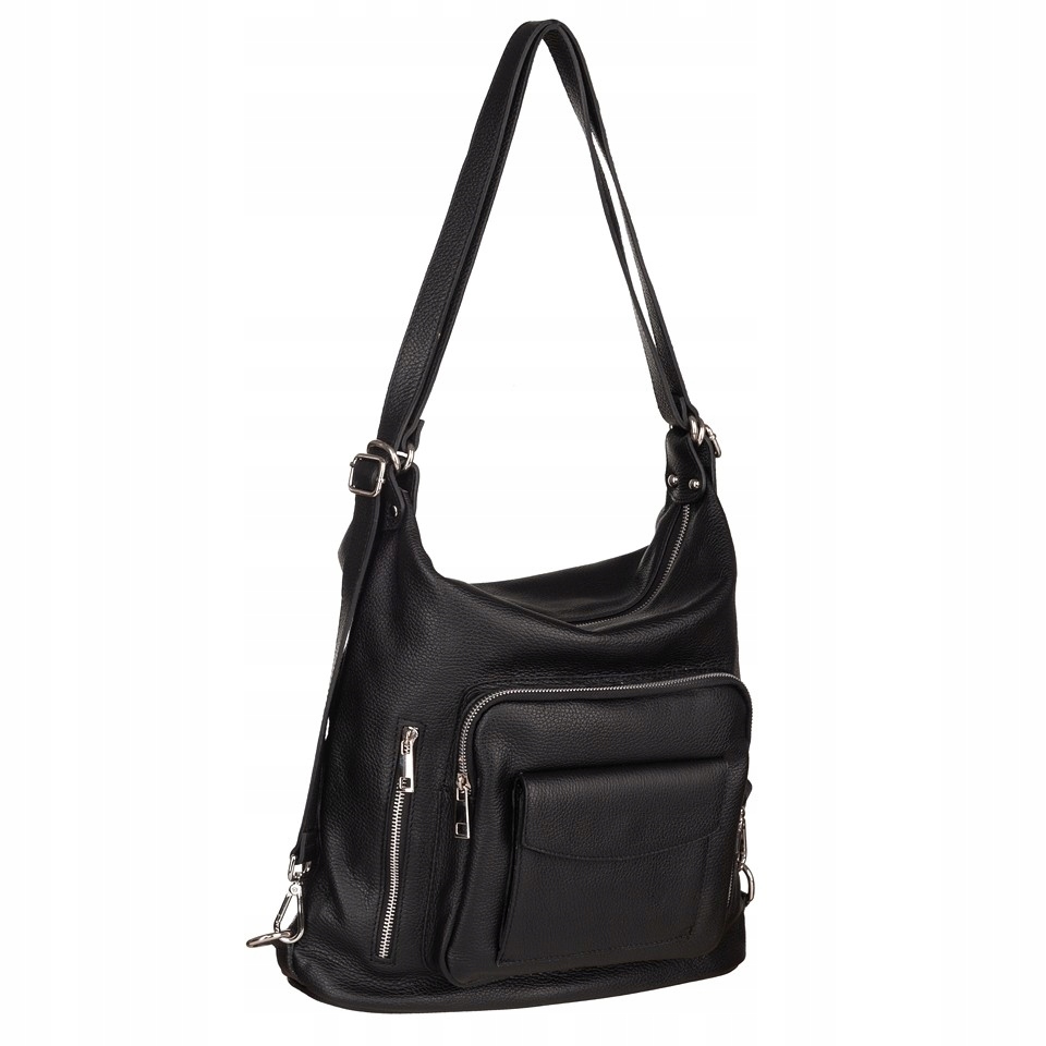 czarna torebka skóra torba skórzana plecak 2w1 skóra A4 Vera Pelle XL Kolor czarny