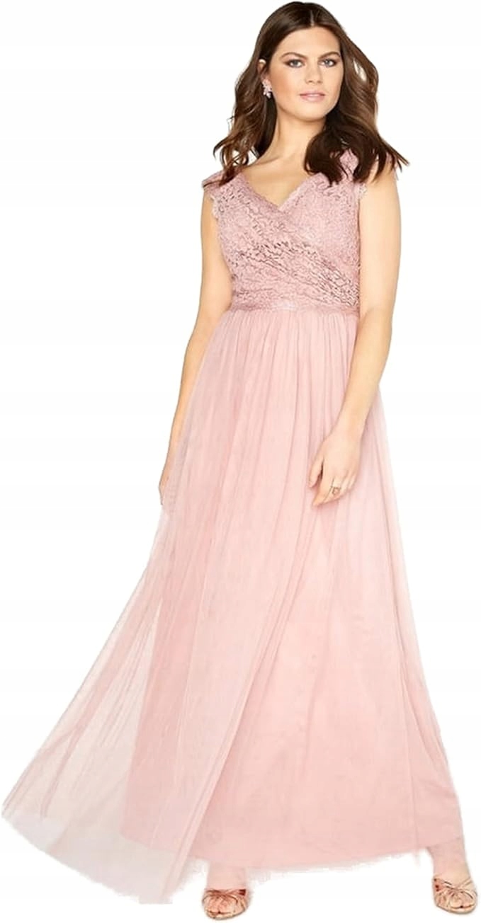 Little Mistress Pudrové Maxi Šaty S Krajkovým Vrškem 38 6BA