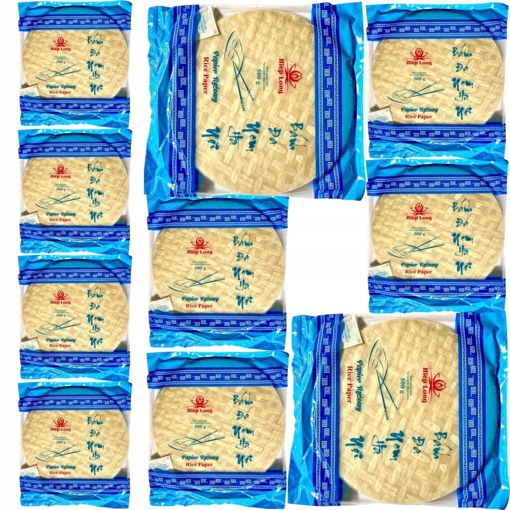10x Papier Ryżowy Naturalny Do Spring Rolls i Sajgonek Okrągły 22cm 500g