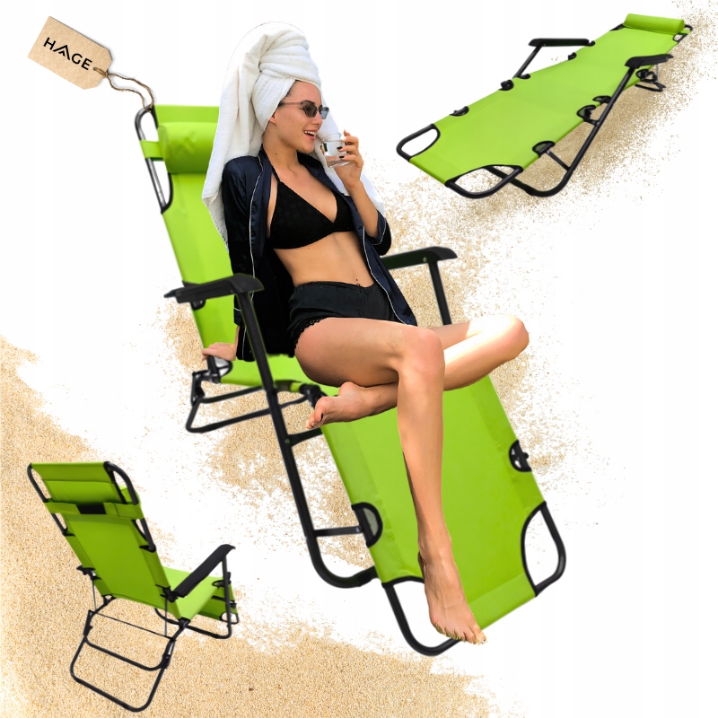 Leżak Ogrodowy Plażowy Składany Fotel Turystyczny Krzesło Leżanka 178 CM