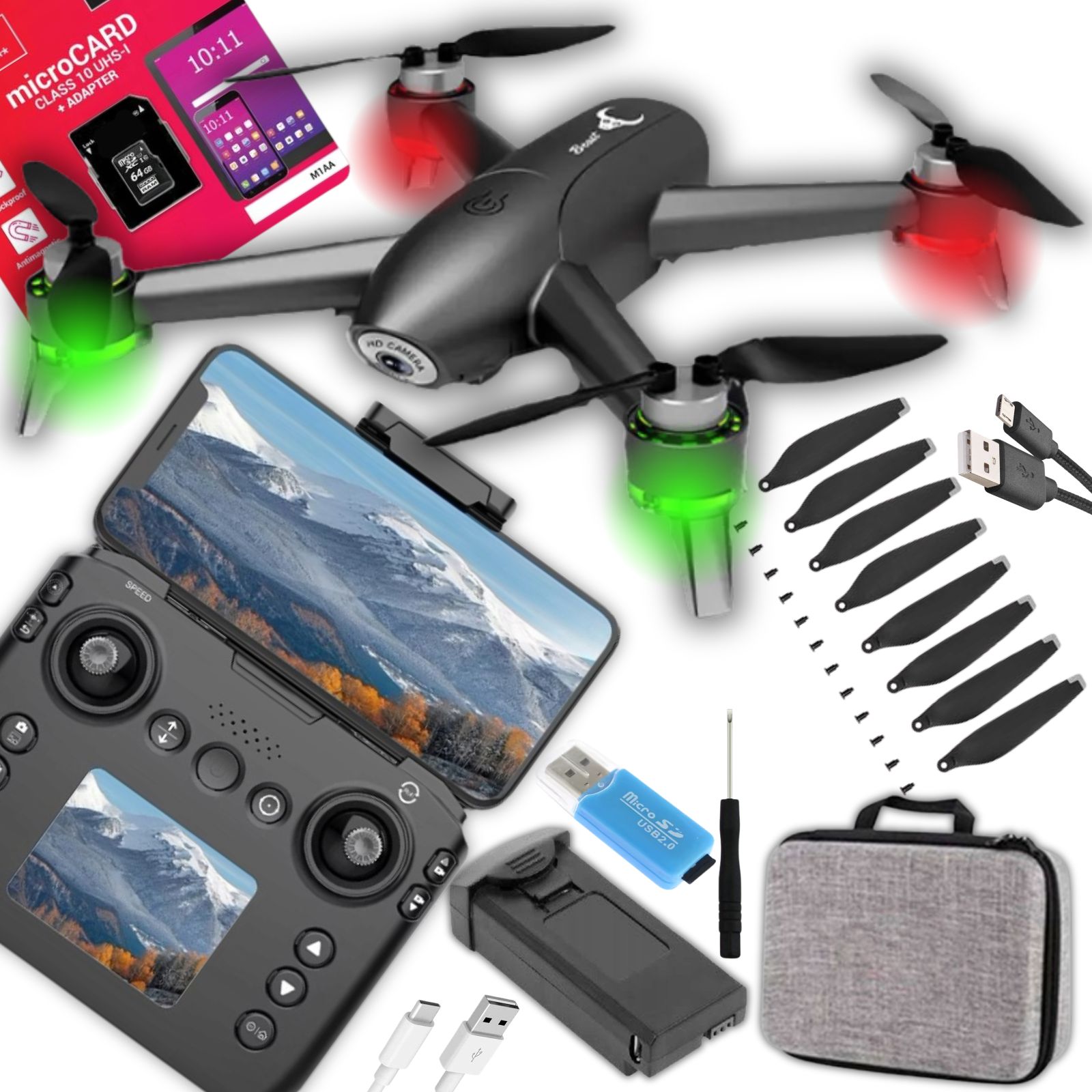 Combo Dron Fly Mini More Pro S Rc Kamerou Ovladač Bateriová Kamera Sada