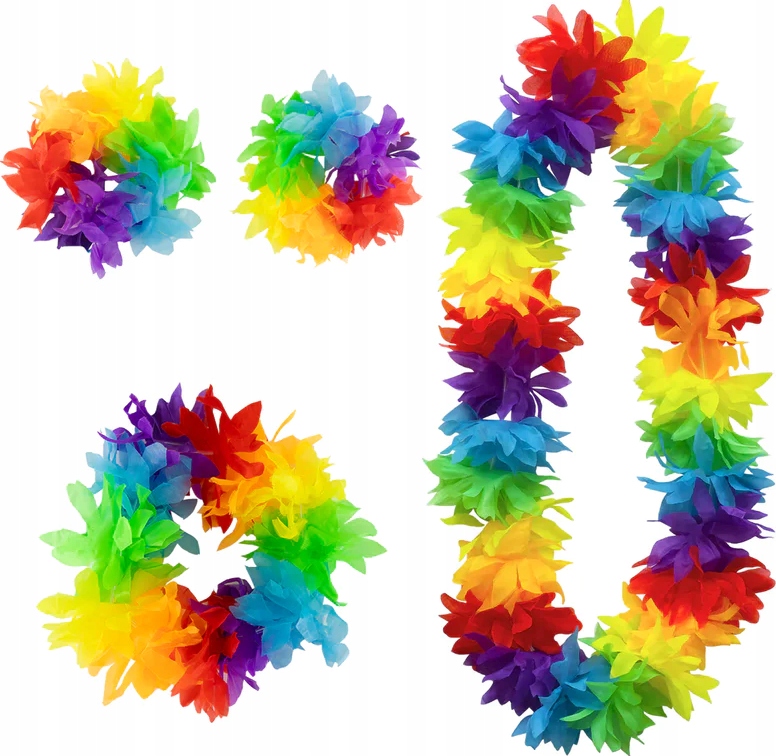 Naszyjnik HAWAJSKI kwiaty Zestaw naszyjnik, opaska, bransoletki