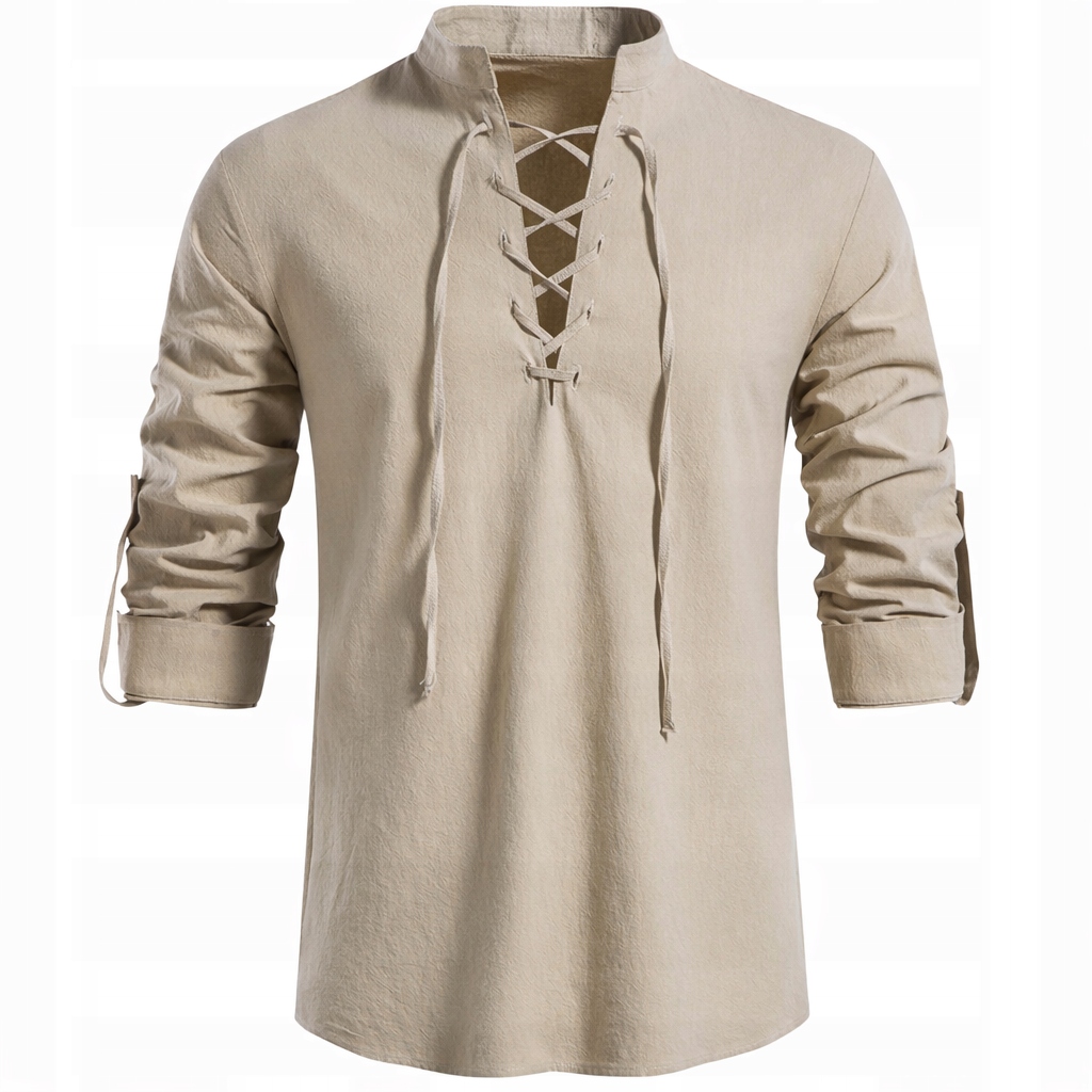 Koszula męska casual przewiewna lniana wiązanie