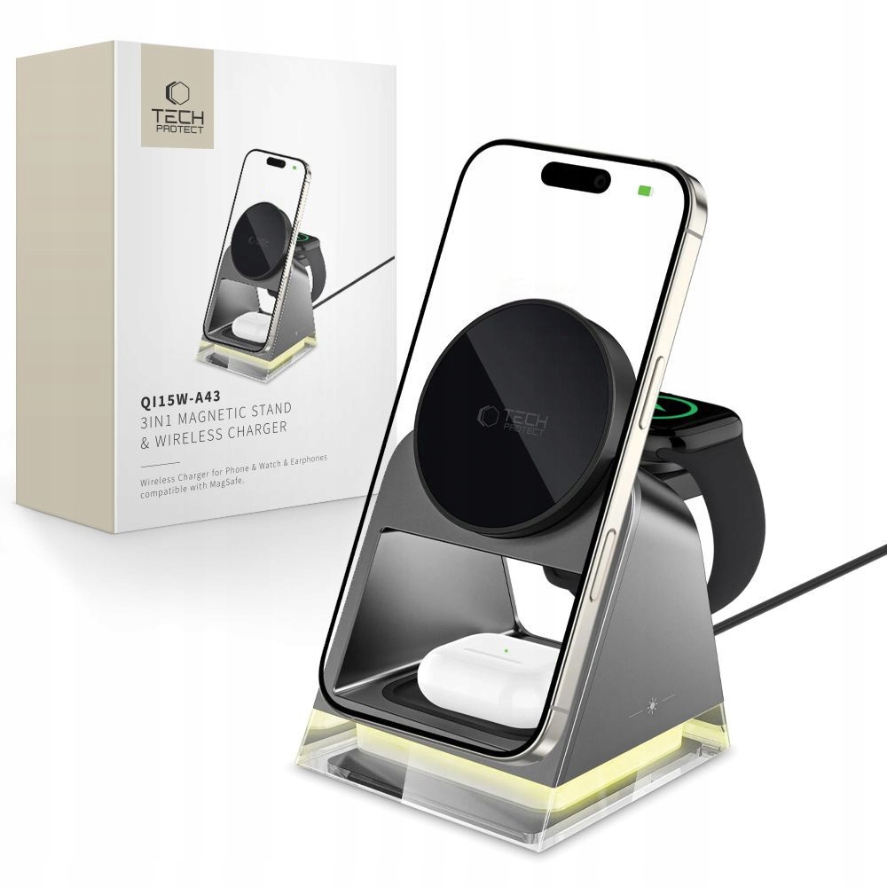 Tech-protect QI15W-A43 3IN1 Magnetic Magsafe Wireless Charger Černý