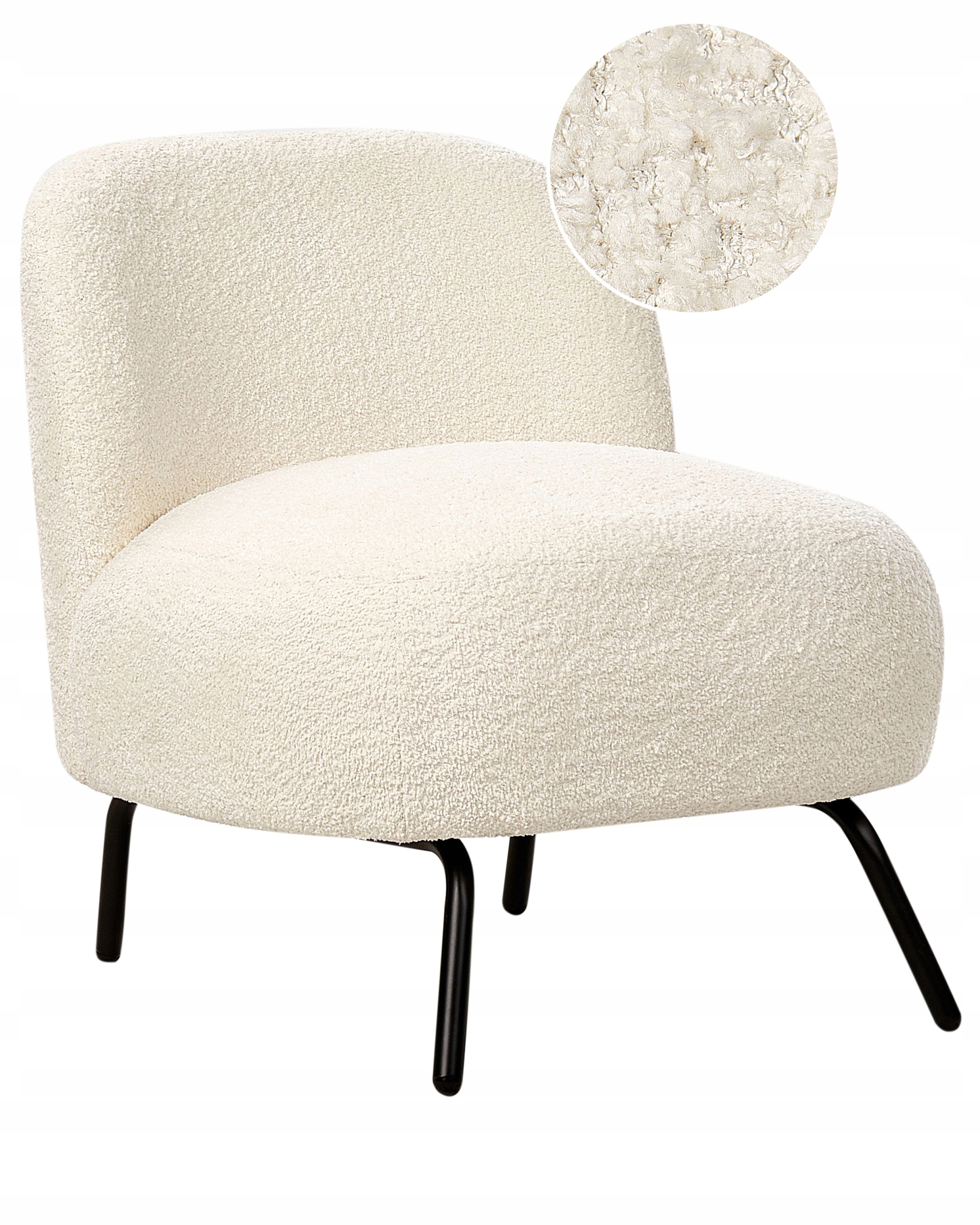 Fotel boucle bukla w stylu retro złamana biel