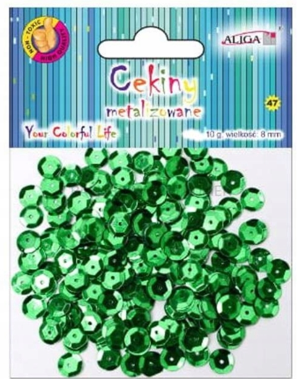 cekiny 12szt.  metalizowane ZIELONE 8mm 10g | MT-6589 — 2