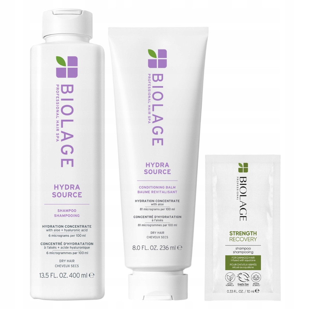 Biolage Hydra Source Nawilżający szampon, odżywka do włosów suchych 400ml