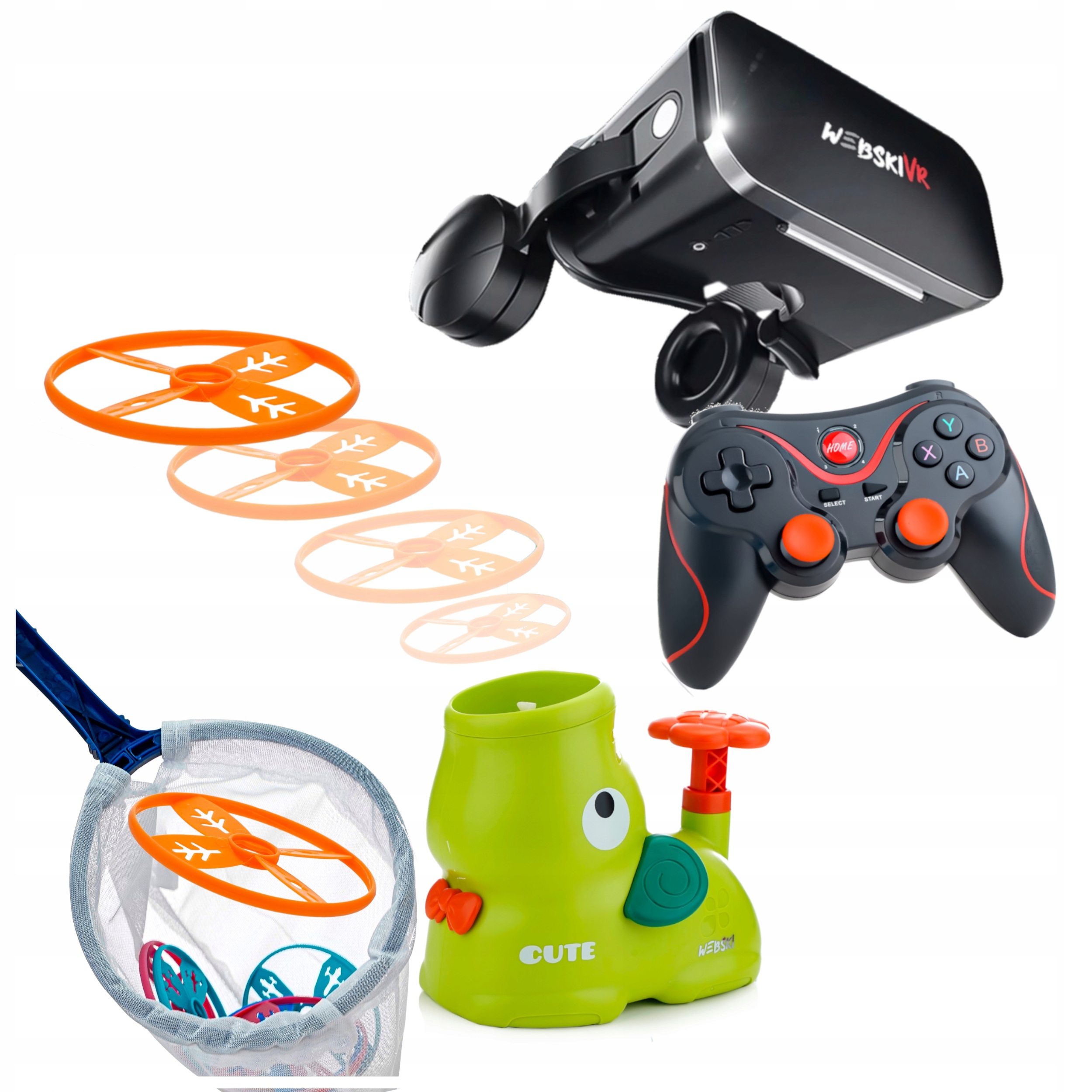 Okuliare Vr 3D 360 Stupňov+gamepad+pneumatický Vystreľovač Diskov Steppy