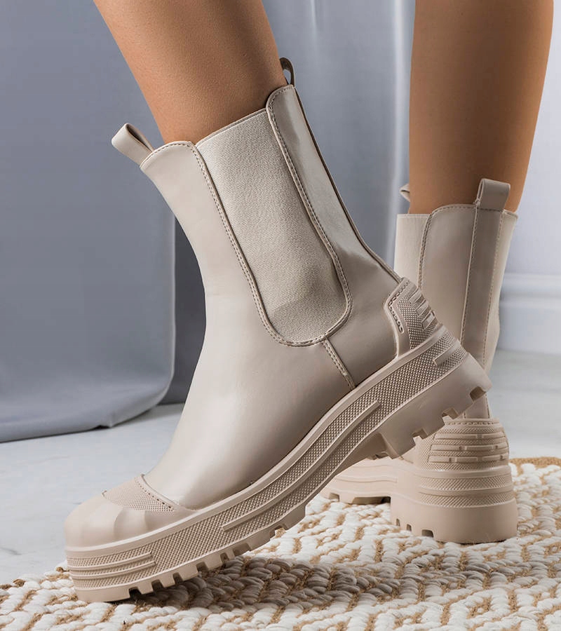 Beżowe botki platforma modne damskie buty 8800 37 Rozmiar 37