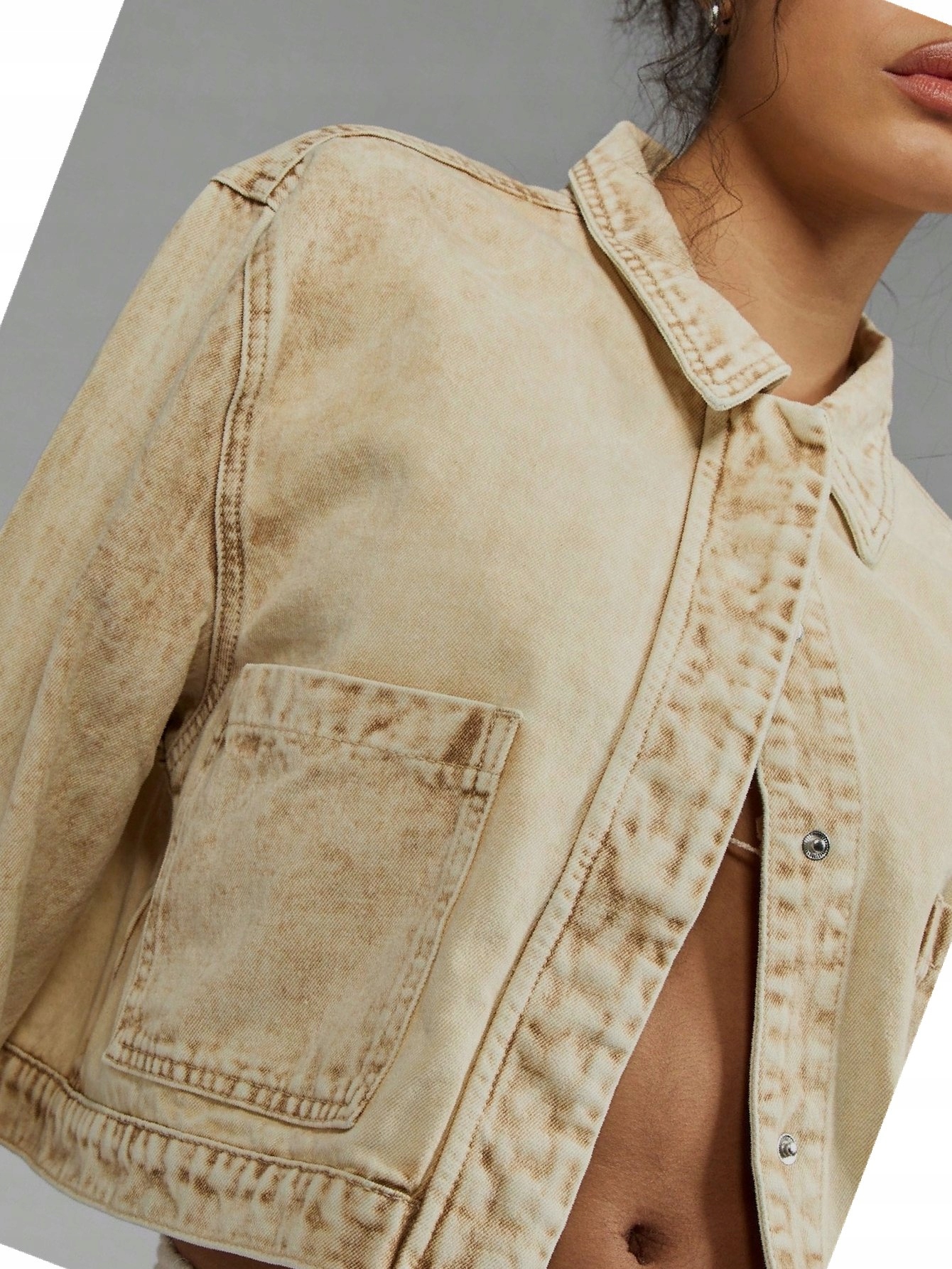 Béžová každodenní džínová bunda Missguided Cropped Oversize Krátká S 36