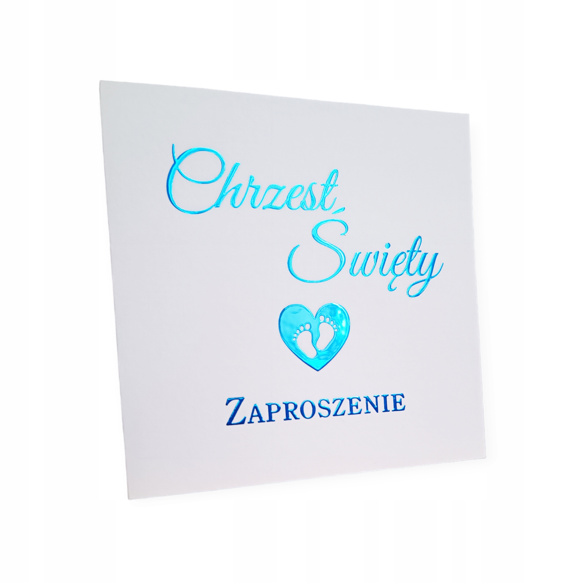 Zaproszenie na Chrzest Niebieski błyszczący napis, do uzupełnienia