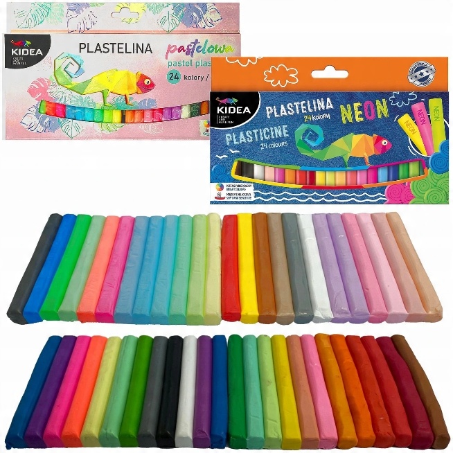 

Plastelina 48kol (24 pastel+12neon+12clasic) Kidea