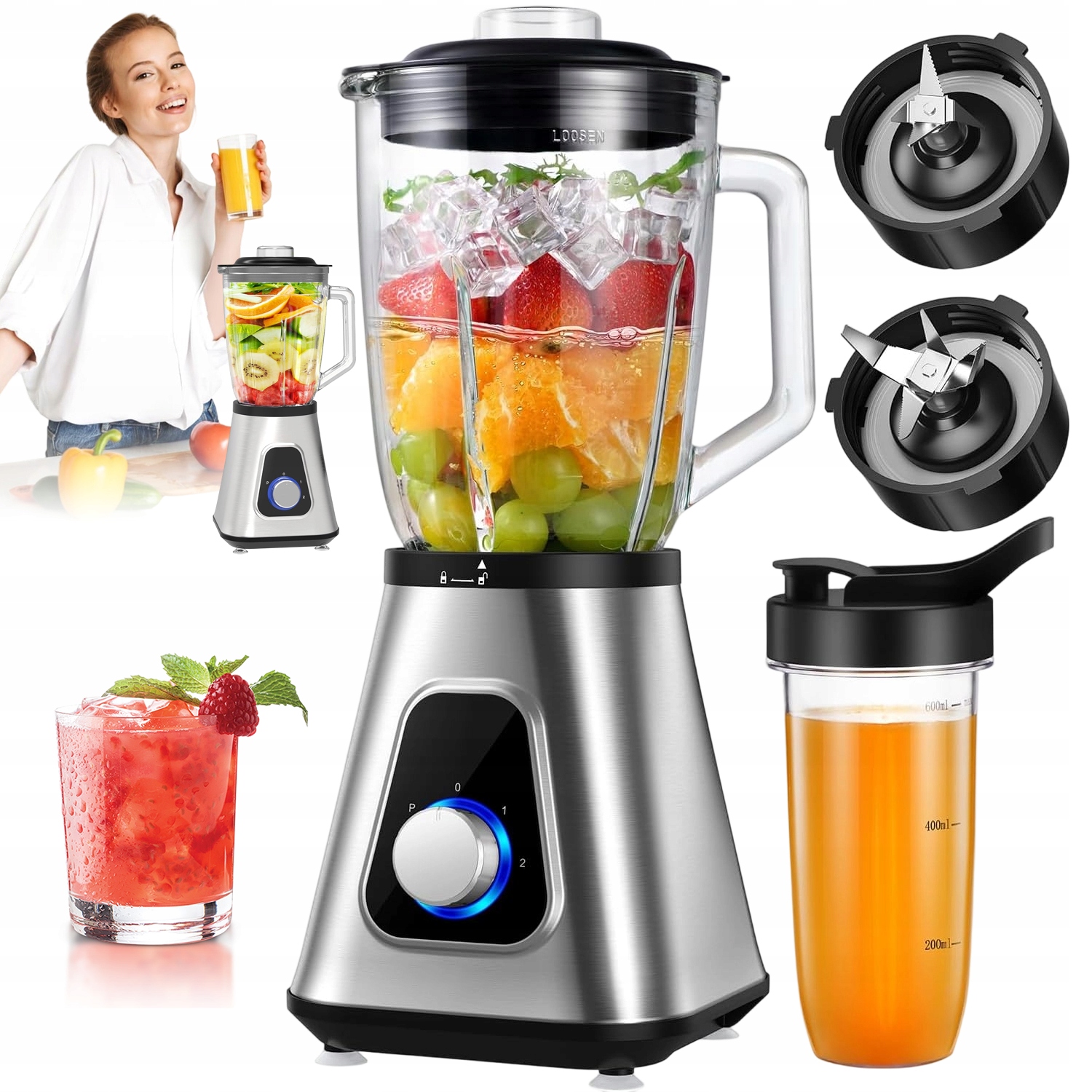 Elektrický Mixér 1300 W, 3 Stupně Výkonu, Automatické Čištění Pro Koktejly A Džusy
