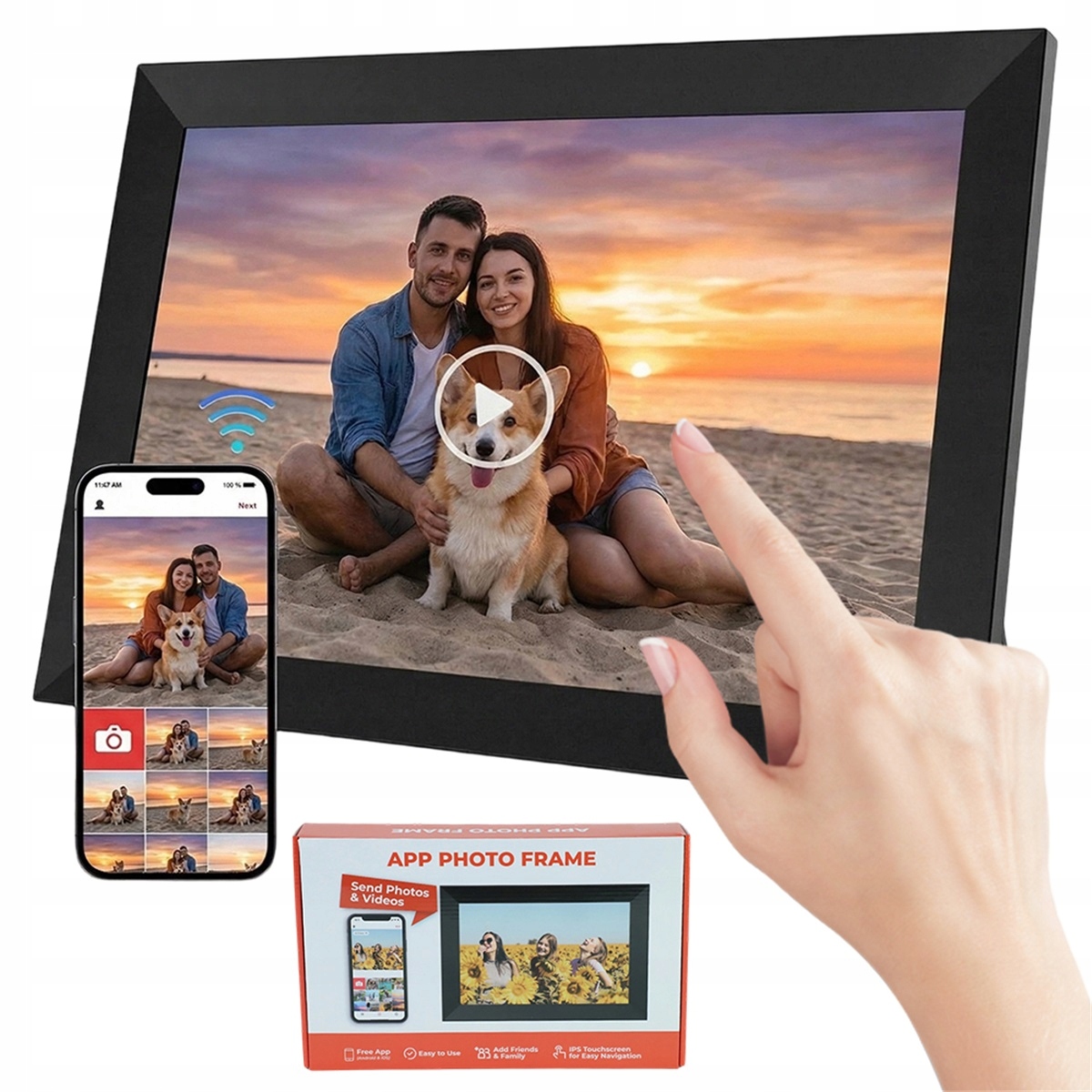 10.1palcový Ips rámeček 64GB s zobrazením hudby a videa, černý