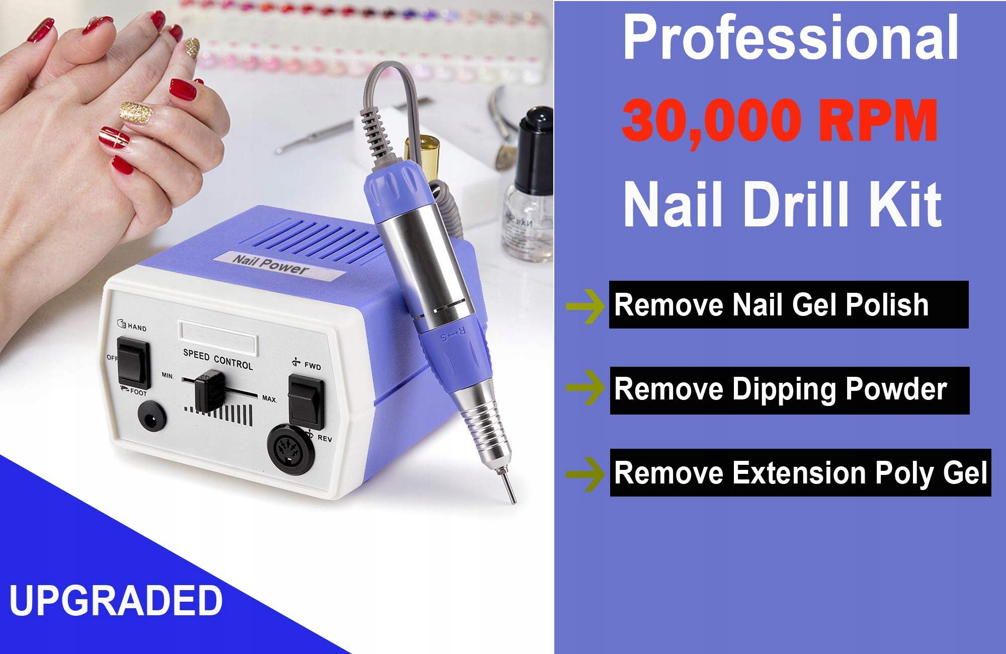 JD700 Frezarka Do Paznokci 30000 Obr/Min Zestaw Manicure Pedicure — miniatura 8