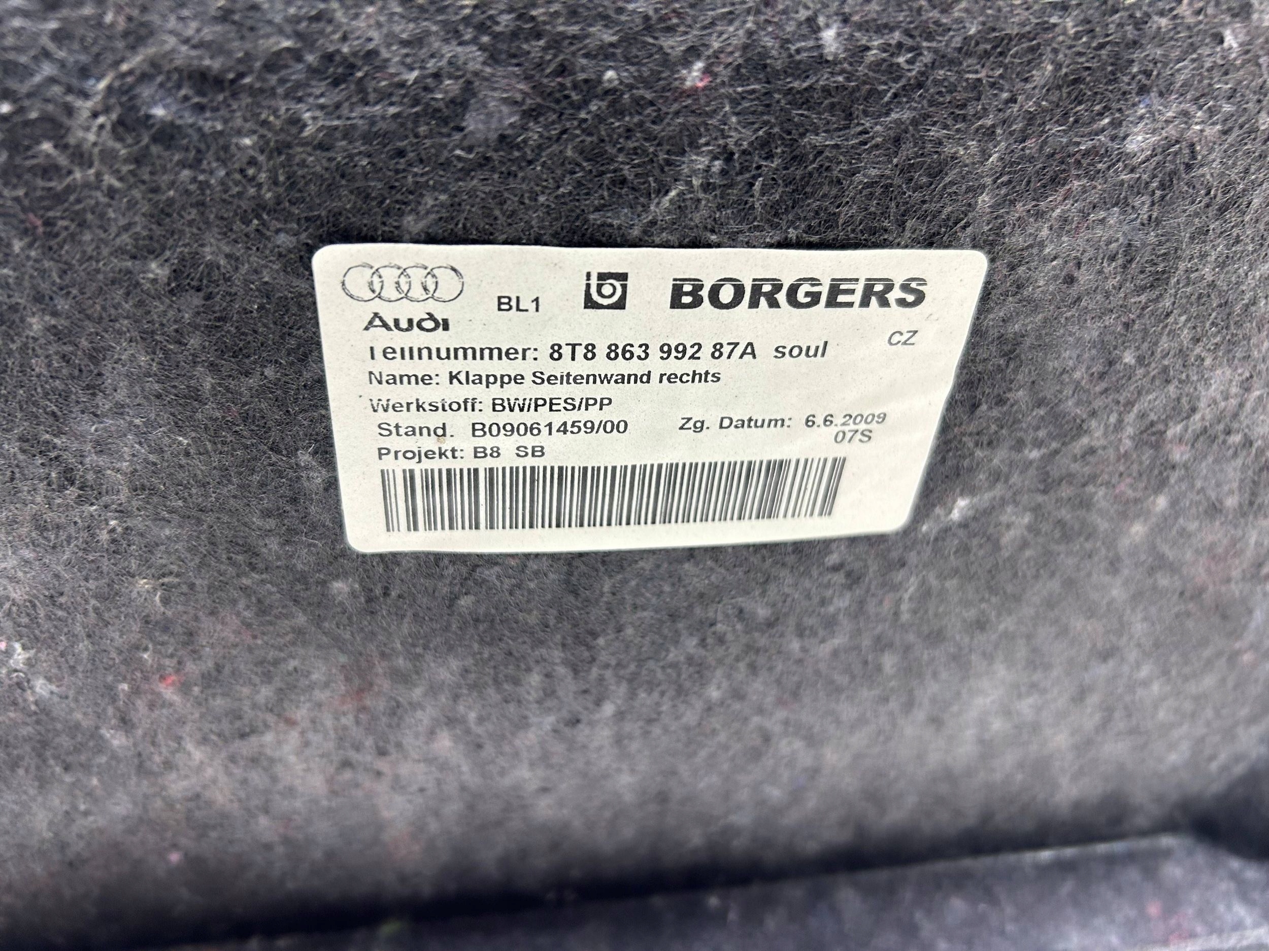 boot upholstery Audi A5 Sportback 8TA 2013 8T8863992
