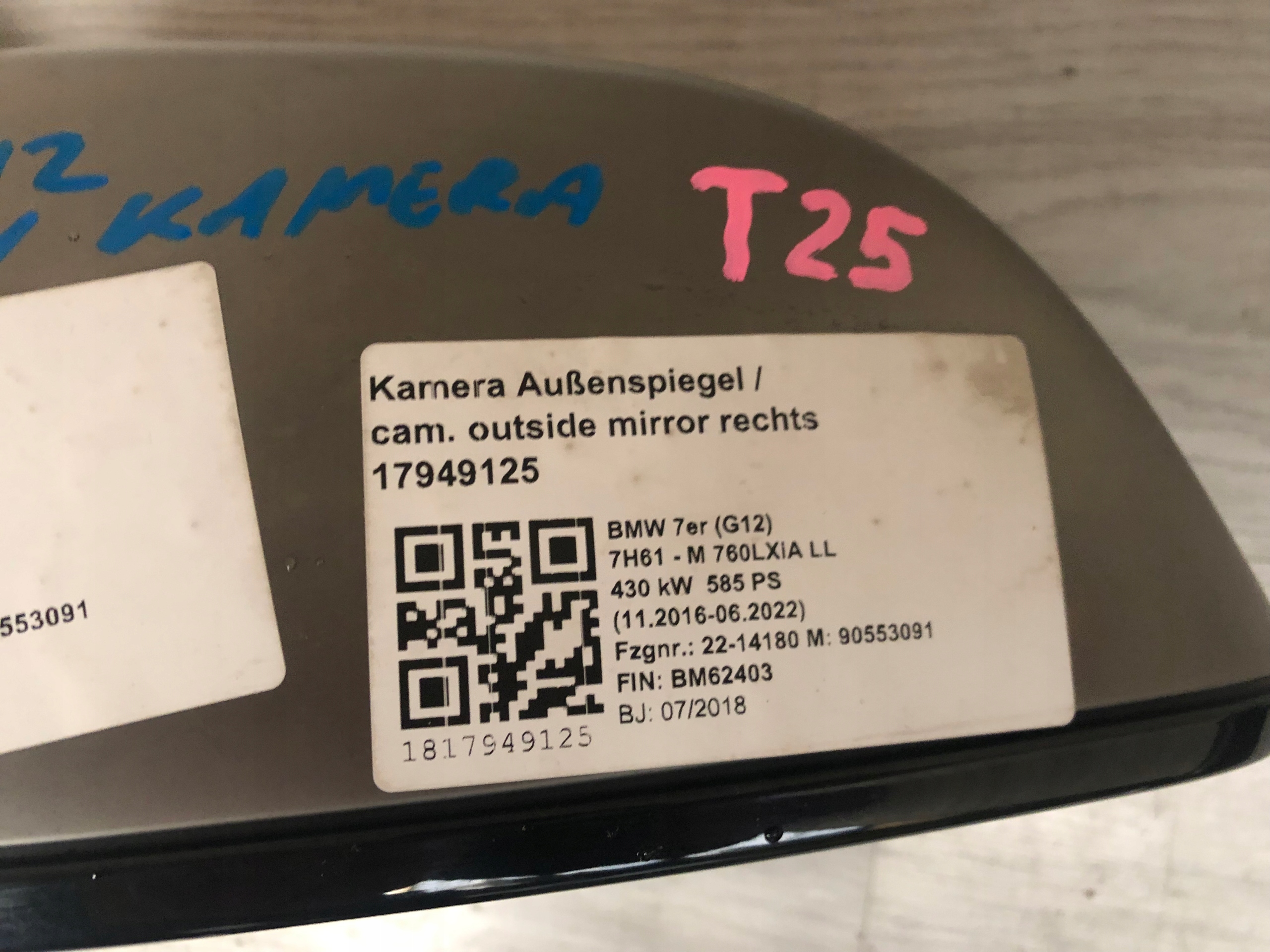 BMW 7 G11 G12 mirror right 9 PIN KAMERA