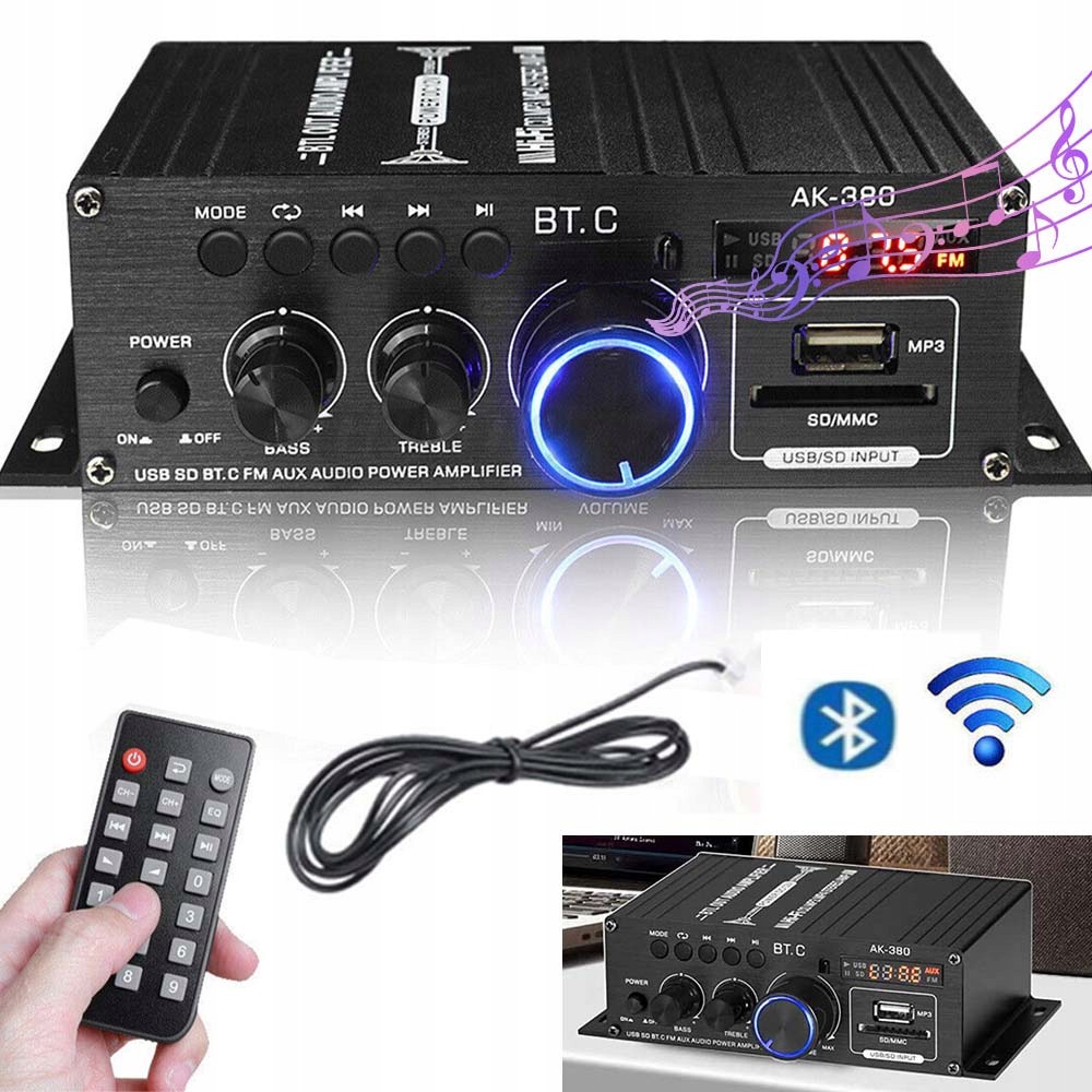 Stereo Zesilovač 40W Hifi Digitální Bluetooth Fm Usb Integrovaný Přenosný