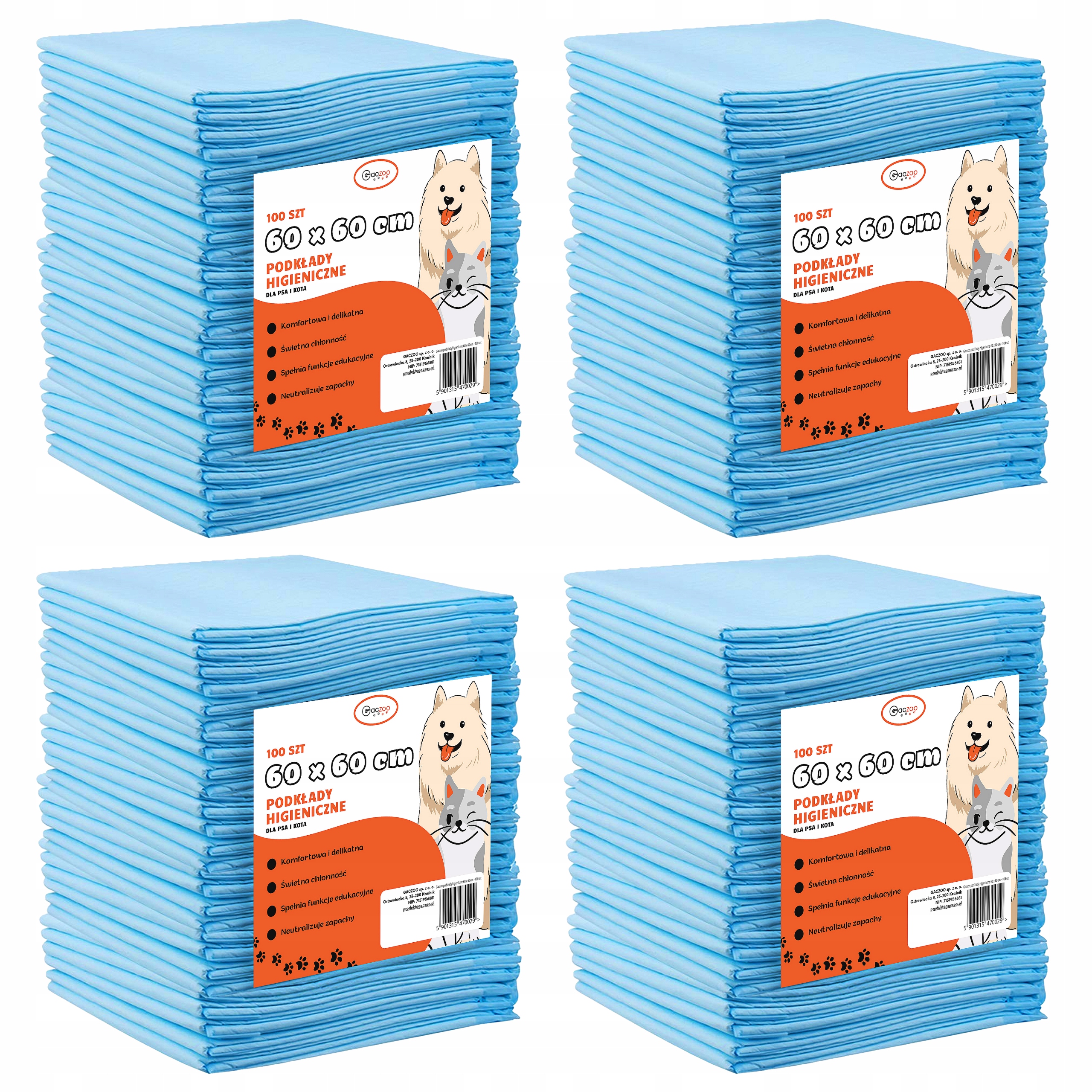 Levně Hygienické podložky pro psa a kočku absorpční podložky 60 x 60 cm 400 ks Gaczoo