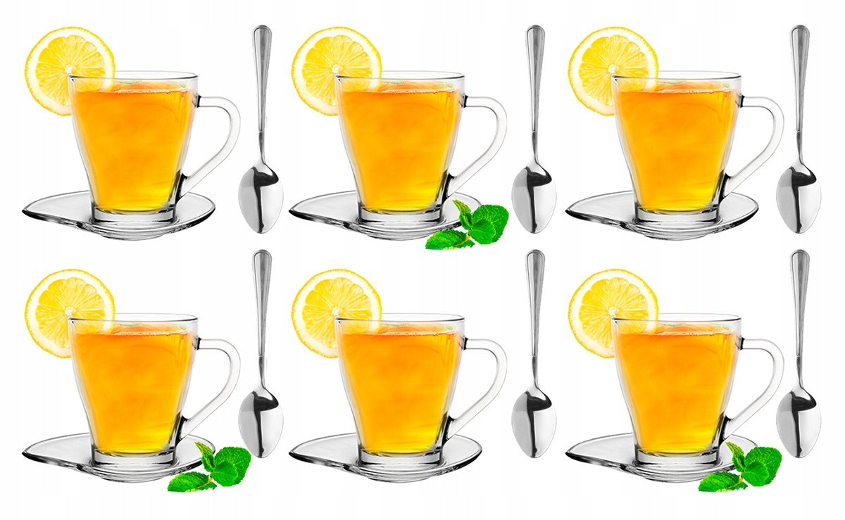 

6x Kubki 240 ml+6 Spodków Łezka 6 Łyżeczek