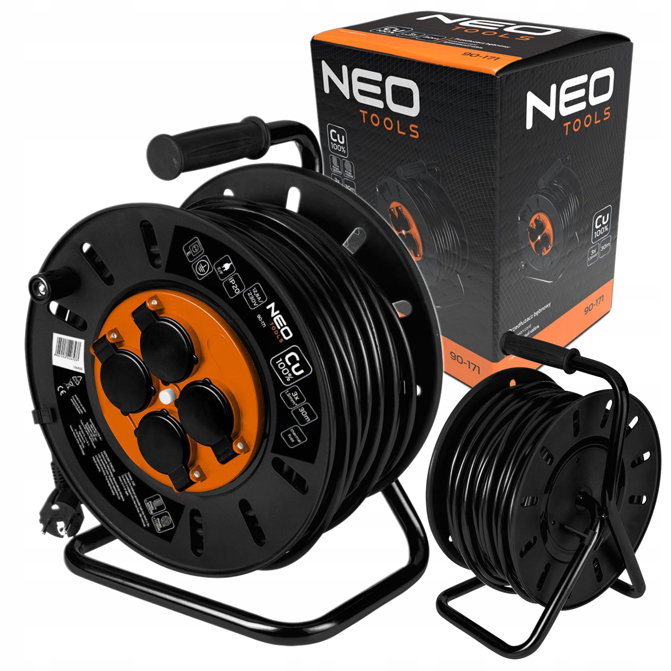 Neo Tools Predlžovací Kábel Bubnový 30M 3x1.5mm2 IP44 E/f Do 3200W 4 Zásuvky